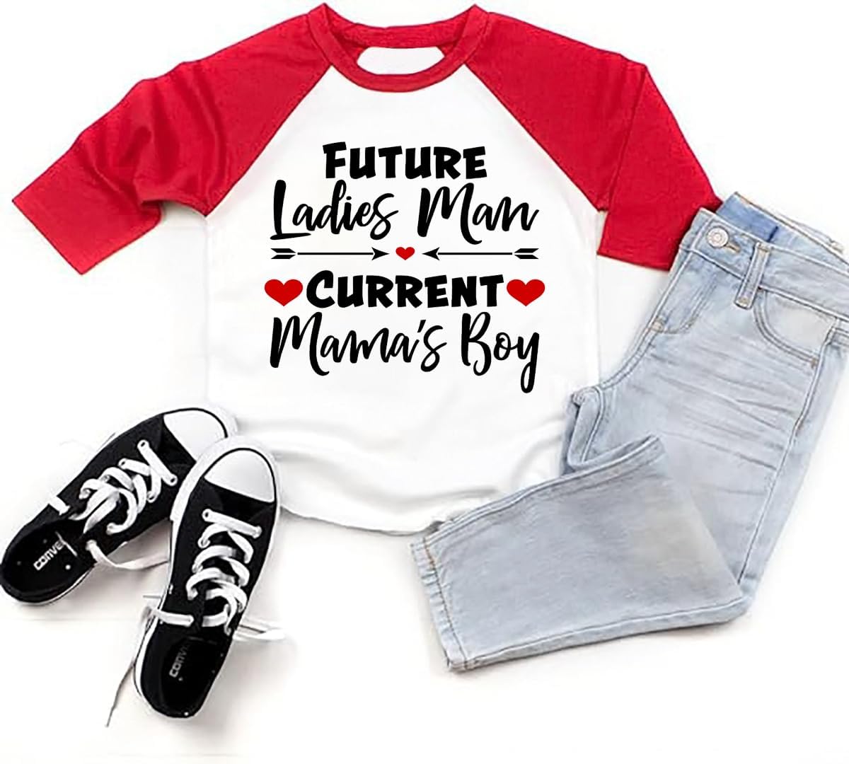 Future Ladies Man Current Mama's Boy Raglan T-Shirt Toddler Boy Valentine's Day 3/4 Sleeve Top Spring Cotton Outfit