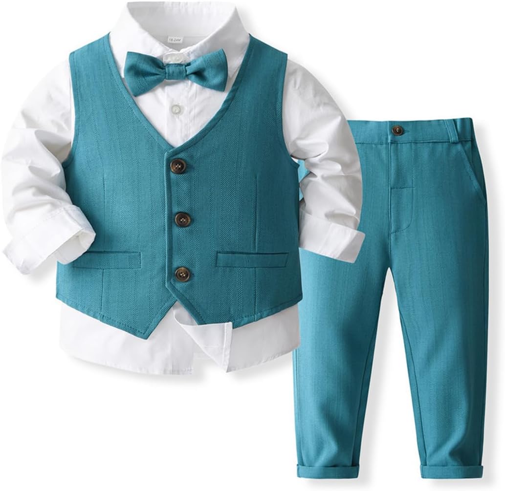 IMEKIS Toddler Baby Boy Christening Outfit Christmas Kids Bowtie Shirt Waistcoat Pants Wedding Holiday Tuxedo Gentleman Suits