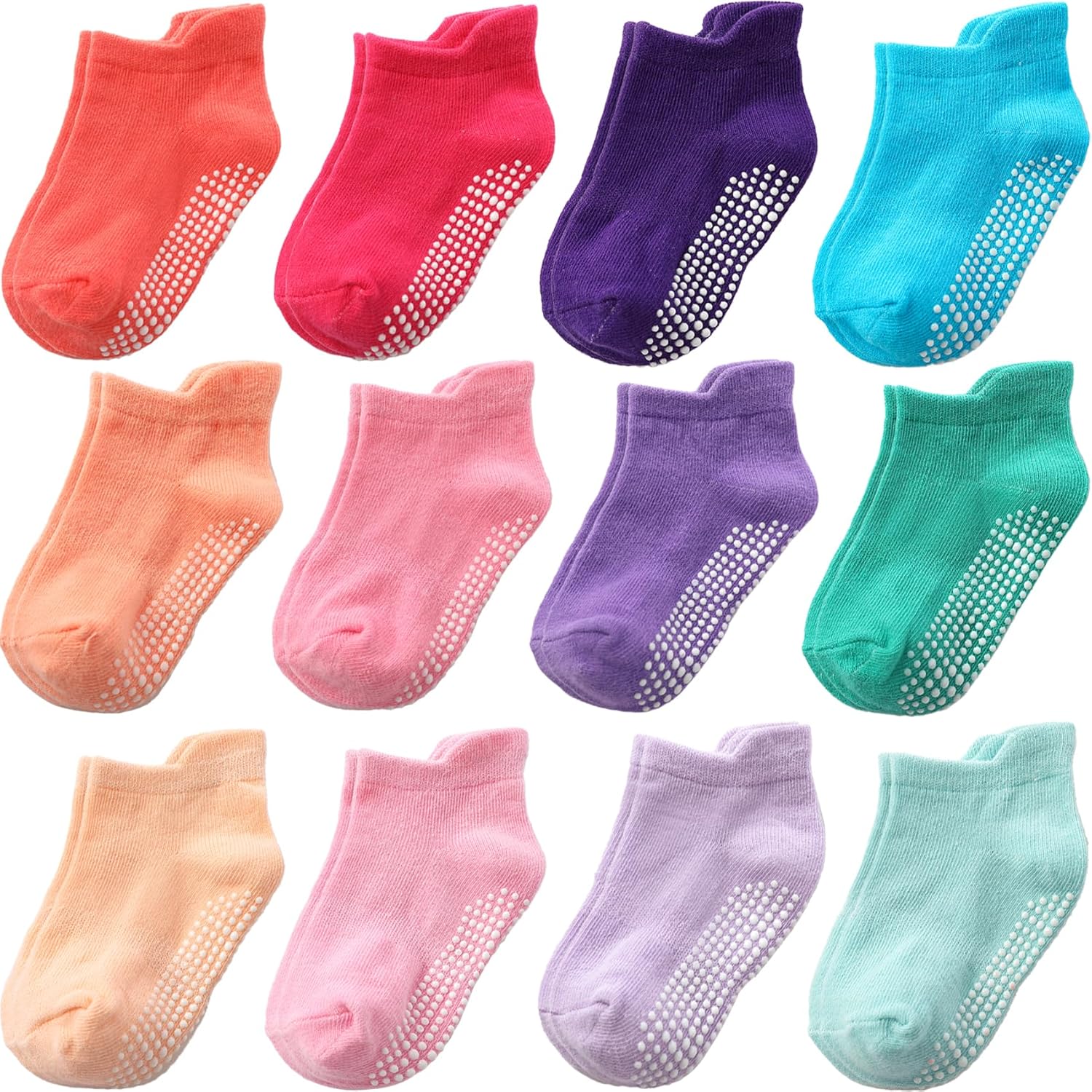 Baby Toddle Socks Grip Non Slip Boys Girls Cotton 12 Pack for Kids Ankle Cute Socks 6M-7Years