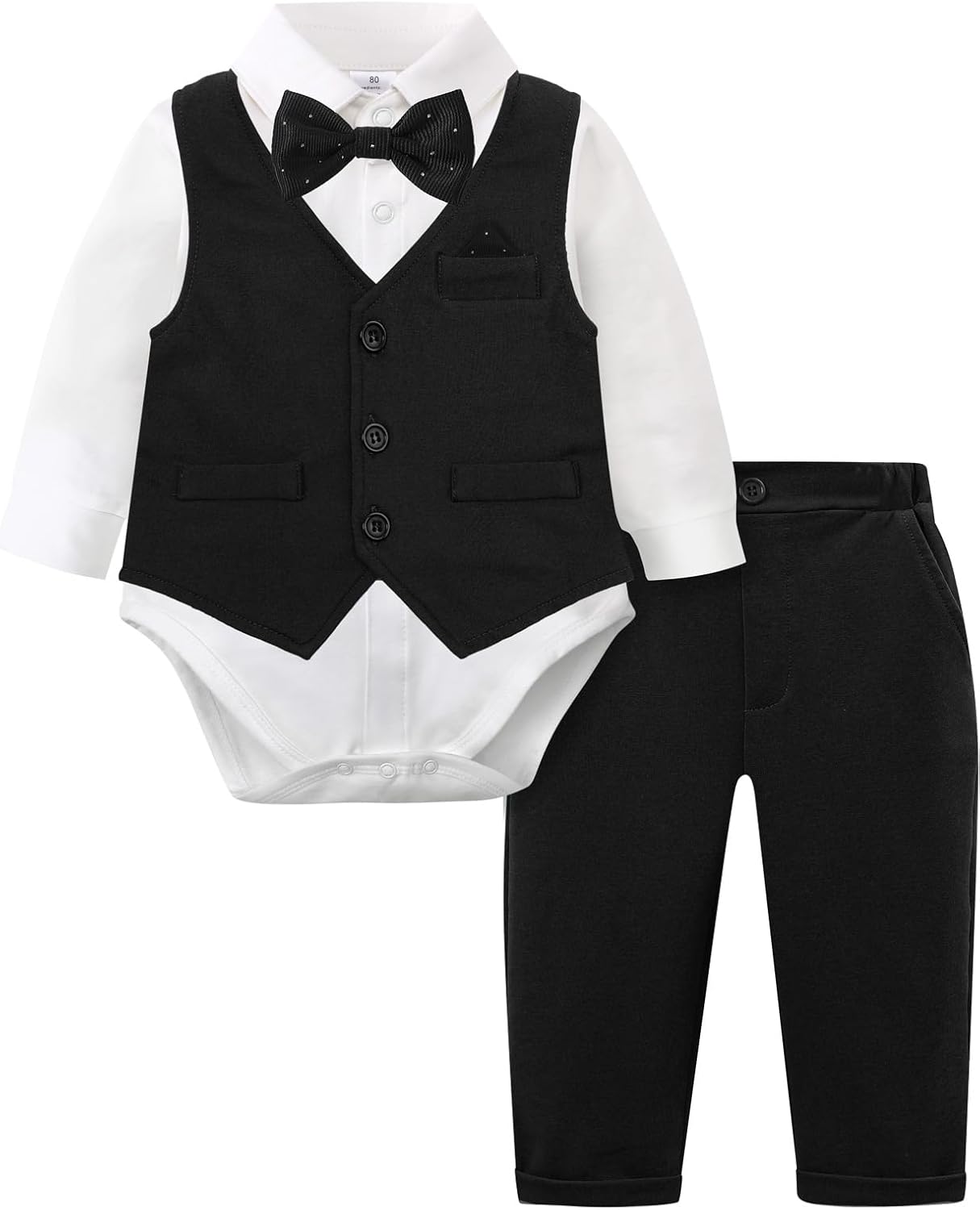 A&J DESIGN Baby Boy Suits Clothes Infant Toddler Formal Gentleman Outfits, Dress Shirt + Vest + Bow Tie + Pants Wedding Set