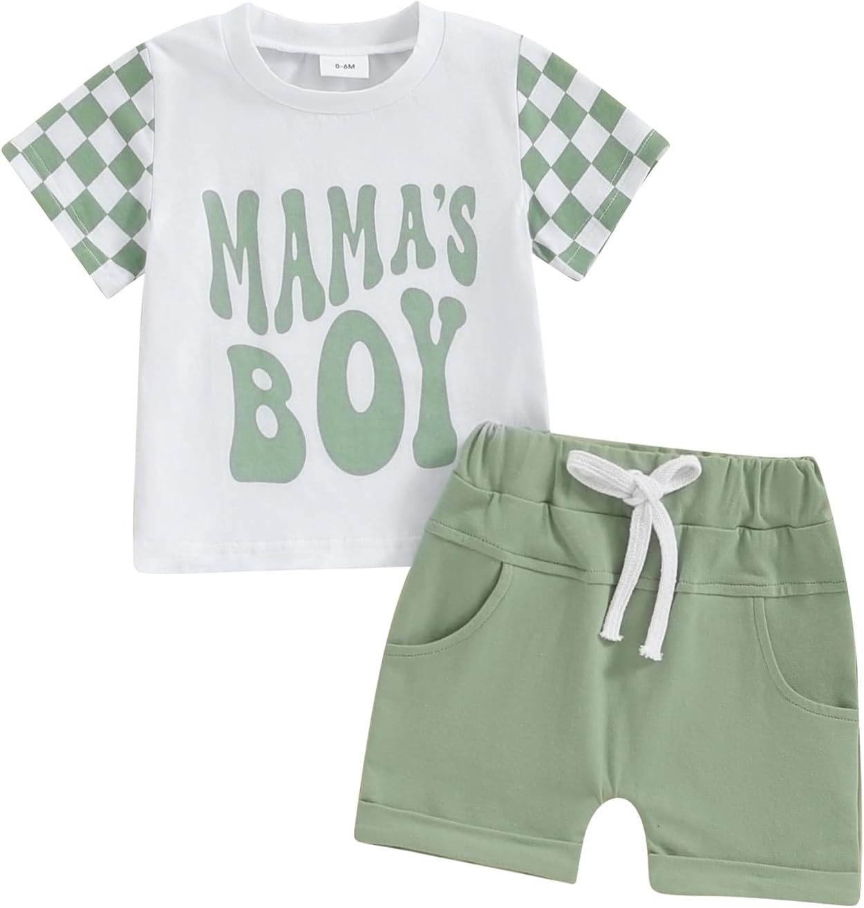 Toddler Boys Summer Outfits Mamas Boy Checkerboard Short Sleeve T-Shirts Tops and Elastic Waist Shorts Clothes Sets