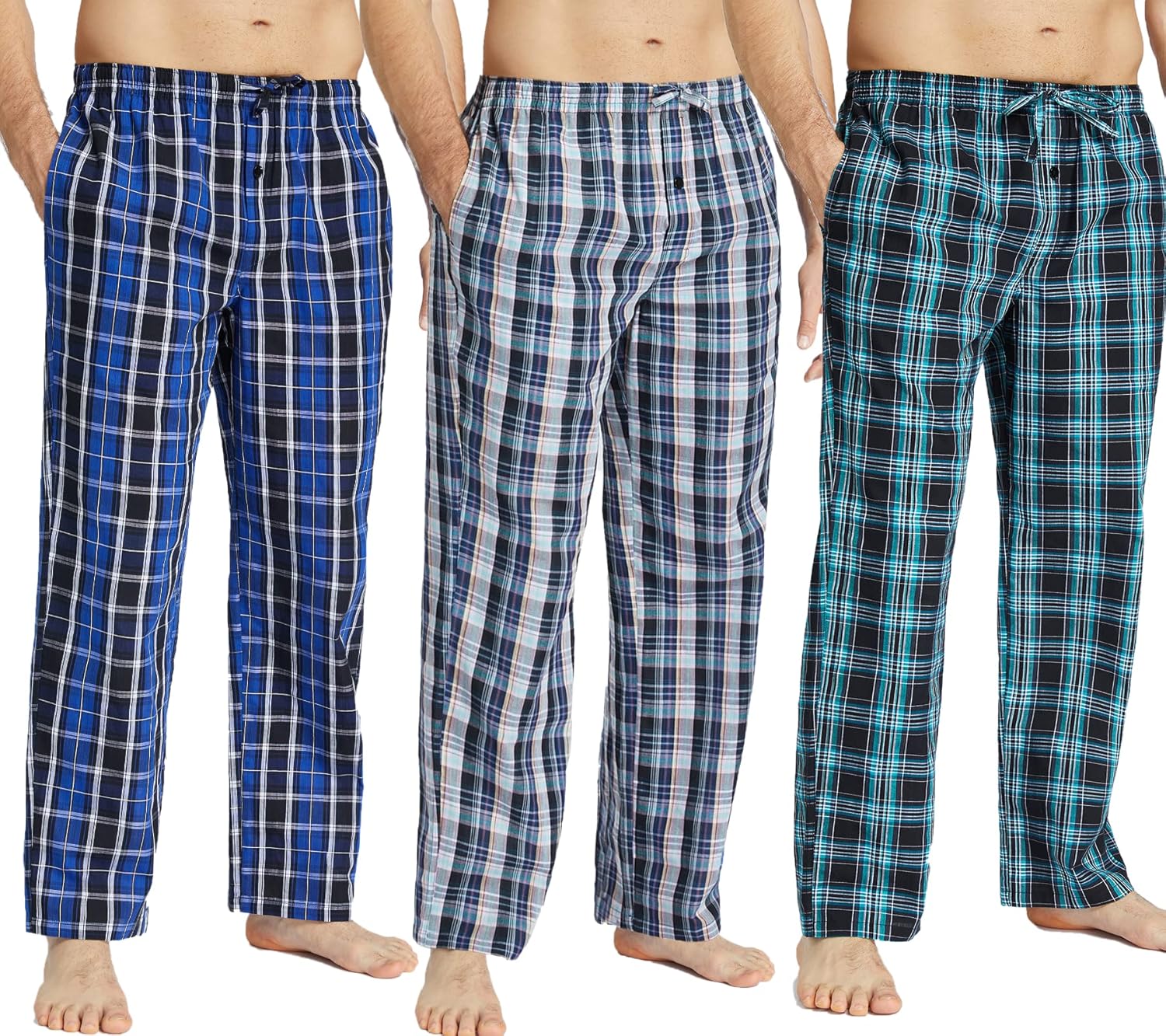 JupiterSecret Mens Pajama Pants Set Flannel Cotton Plaid Sleep & Lounge Pants, PJ Bottoms with Pockets and Button Fly