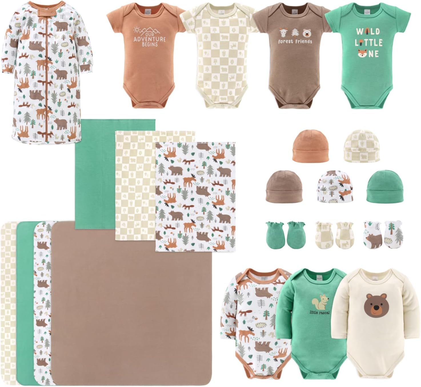 The Peanutshell Baby Layette Gift Set for Baby Boys - 23 Piece New Born Baby Boy Gift Set, Baby Clothes & Newborn Essentials Must Haves - Newborn Baby Boy Clothes 0-3 Months - Wilderlust