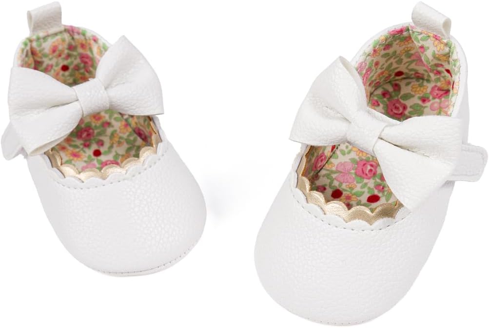 Meckior Newborn Baby Girls Dress Shoes Infant Bowknot Soft Sole Mary Jane Moccasins Baptism Christening Crib Shoes Wedding Princess Flats