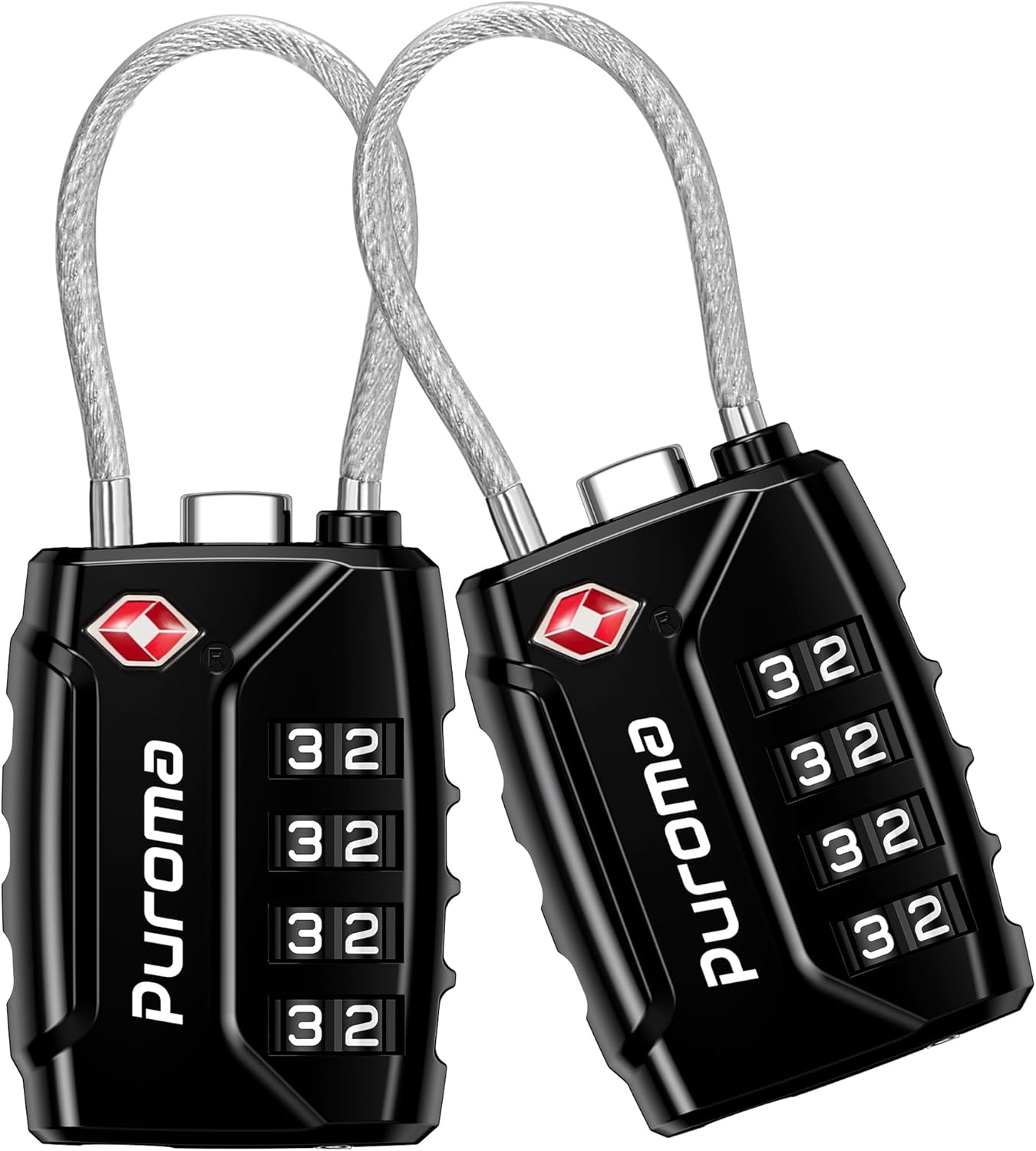 Puroma 2 Pack TSA Approved Luggage Locks, 4 Digit Combination Travel Locks Resettable Code Lock with Zinc Alloy Body for Suitcase, Toolbox, Backpack, Bag, Gym Locker (Black)