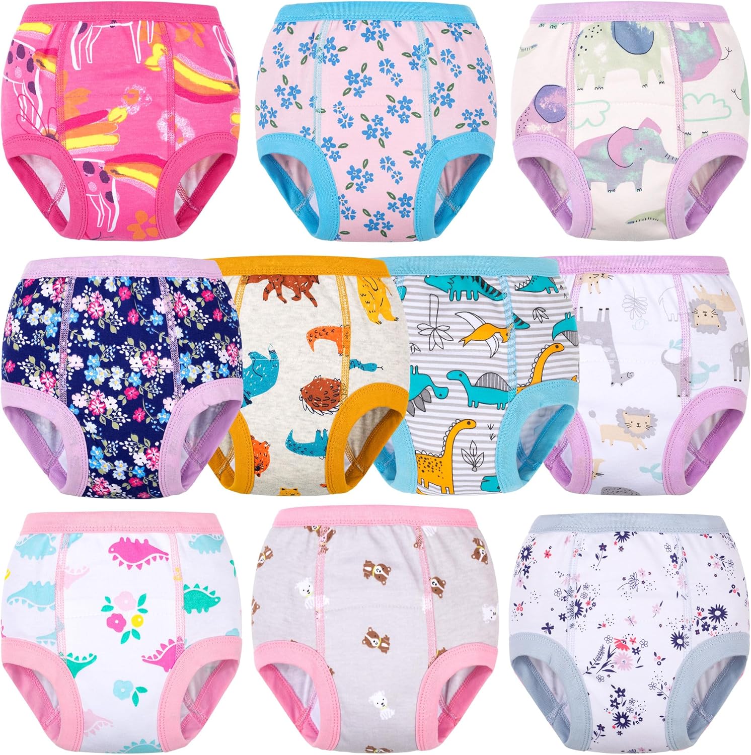 BIG ELEPHANT 10-Packs Training Underwear Absorbent Toddler Potty Trained Pants for Boys and Girls, 12 Months - 9 Years