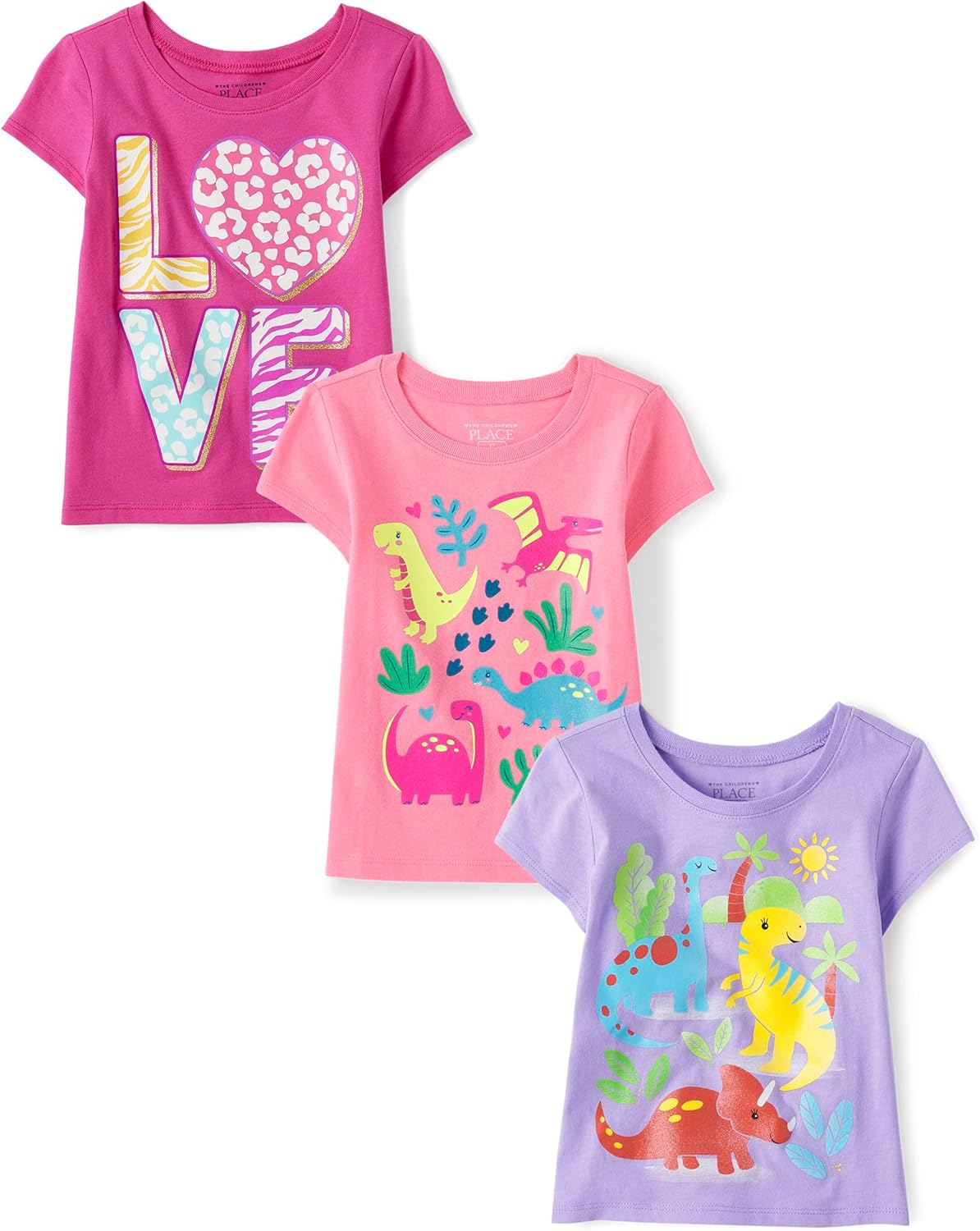 The Children's Place Baby Girls' and Toddler Dinos Short Sleeve Graphic T-Shirts,multipacks