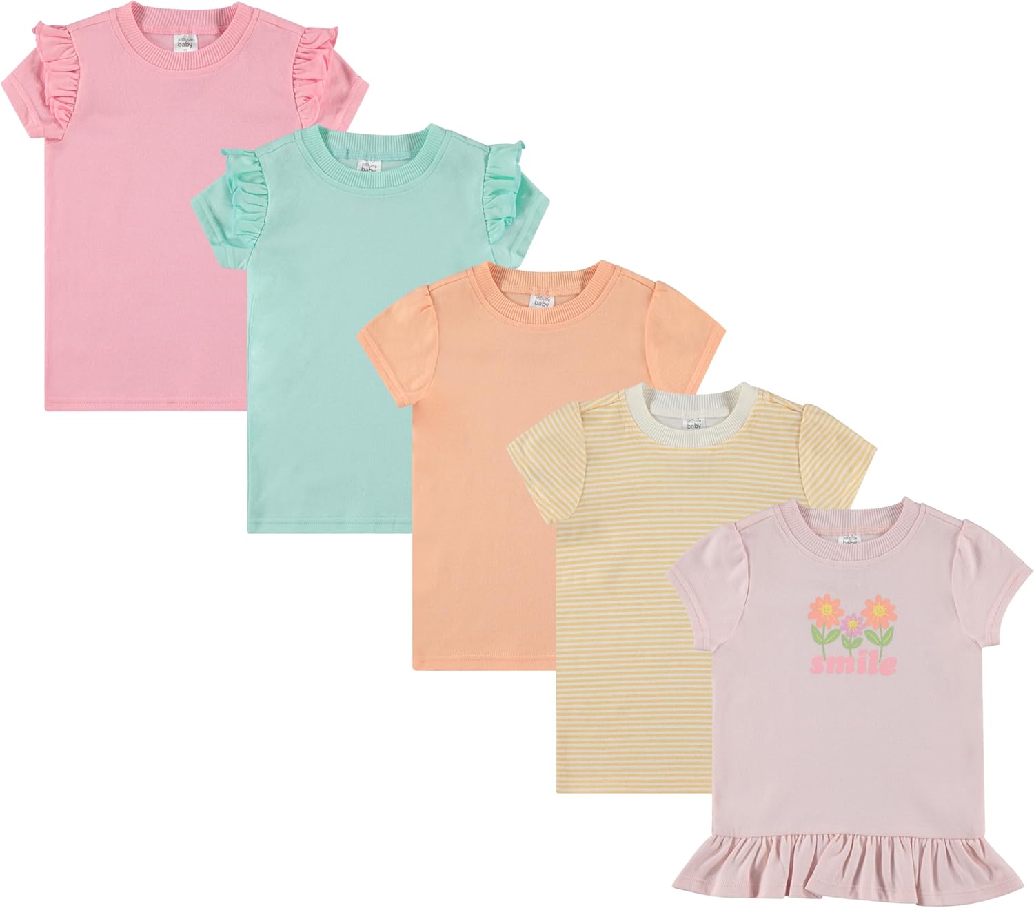 Cudlie 5-Pack Toddler/Baby Girl Short Sleeve Tops - Premium Quality Shirt Tops for Lightweight Comfort and Style.