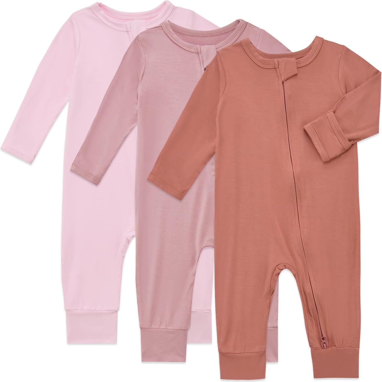 Aablexema Baby Footless Pajamas Rayon 3pcs Unisex Infant Zipper Romper with Mitten Cuffs Sleep Play PJs