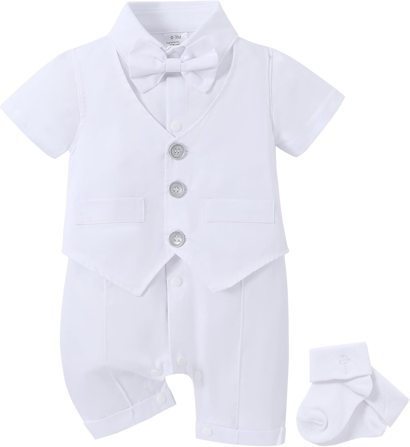 WESIDOM Baby Boy Baptism Christening Outfits Infant Gentleman Bowtie with Socks Baby Romper 4Pcs Baby Suit Sets