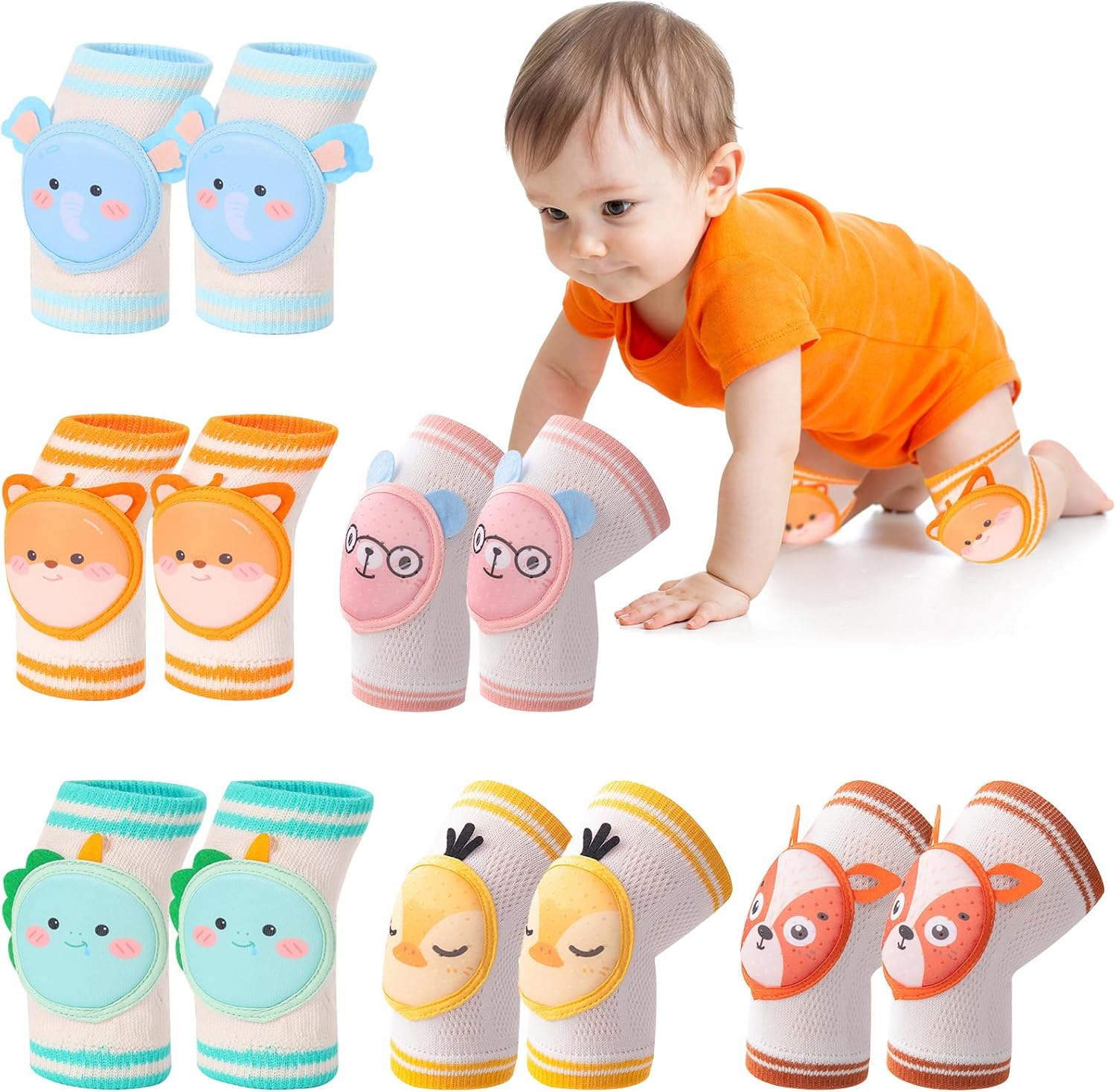 6 Pairs Baby Knee Pads for Crawling Breathable Crawling Knee Pads Toddlers Leg Warmers for 0-3 Years Old Boys Girls