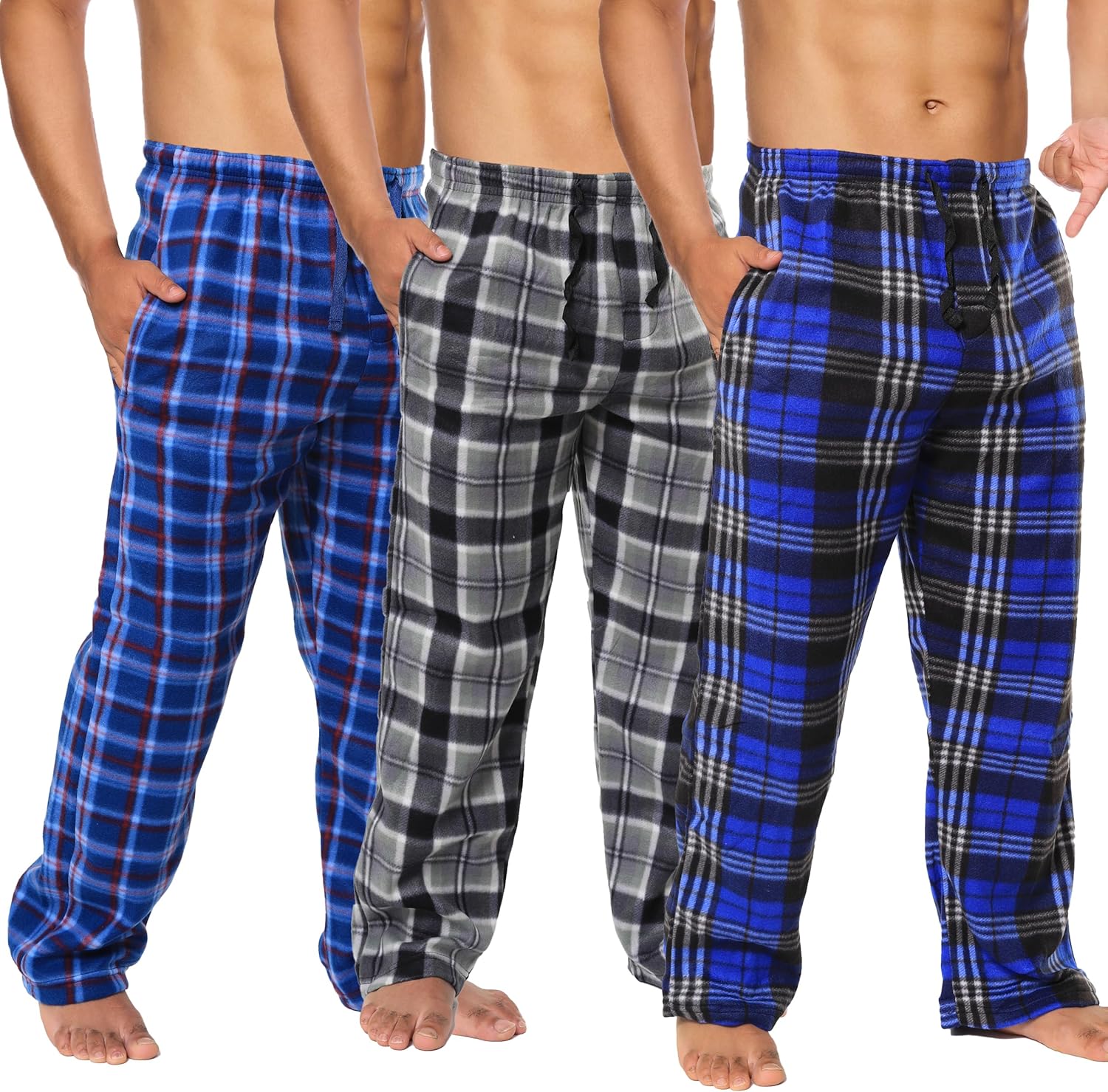 Active Club Mens Fleece Pajama Pants Big and Tall - Plaid Mens Pajama Bottoms - Mens Lounge Pants with Pockets