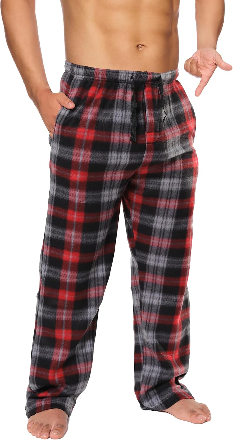 Active Club Mens Fleece Pajama Pants Big and Tall - Plaid Mens Pajama Bottoms - Mens Lounge Pants with Pockets