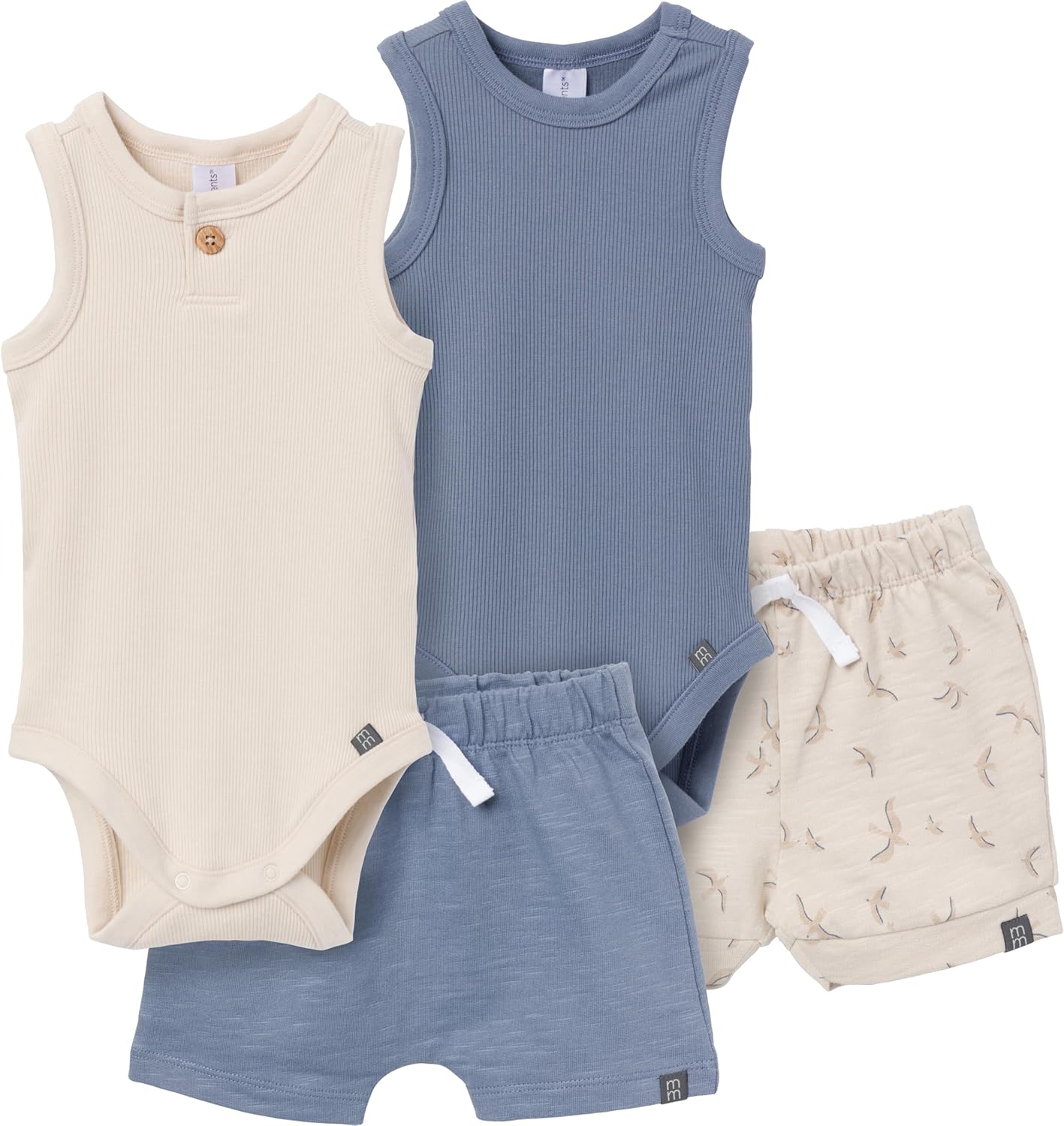 Modern Moments by Gerber Baby Boys' Ribbed 4-piece Sleevless Bodysuit & French Terry Short Set