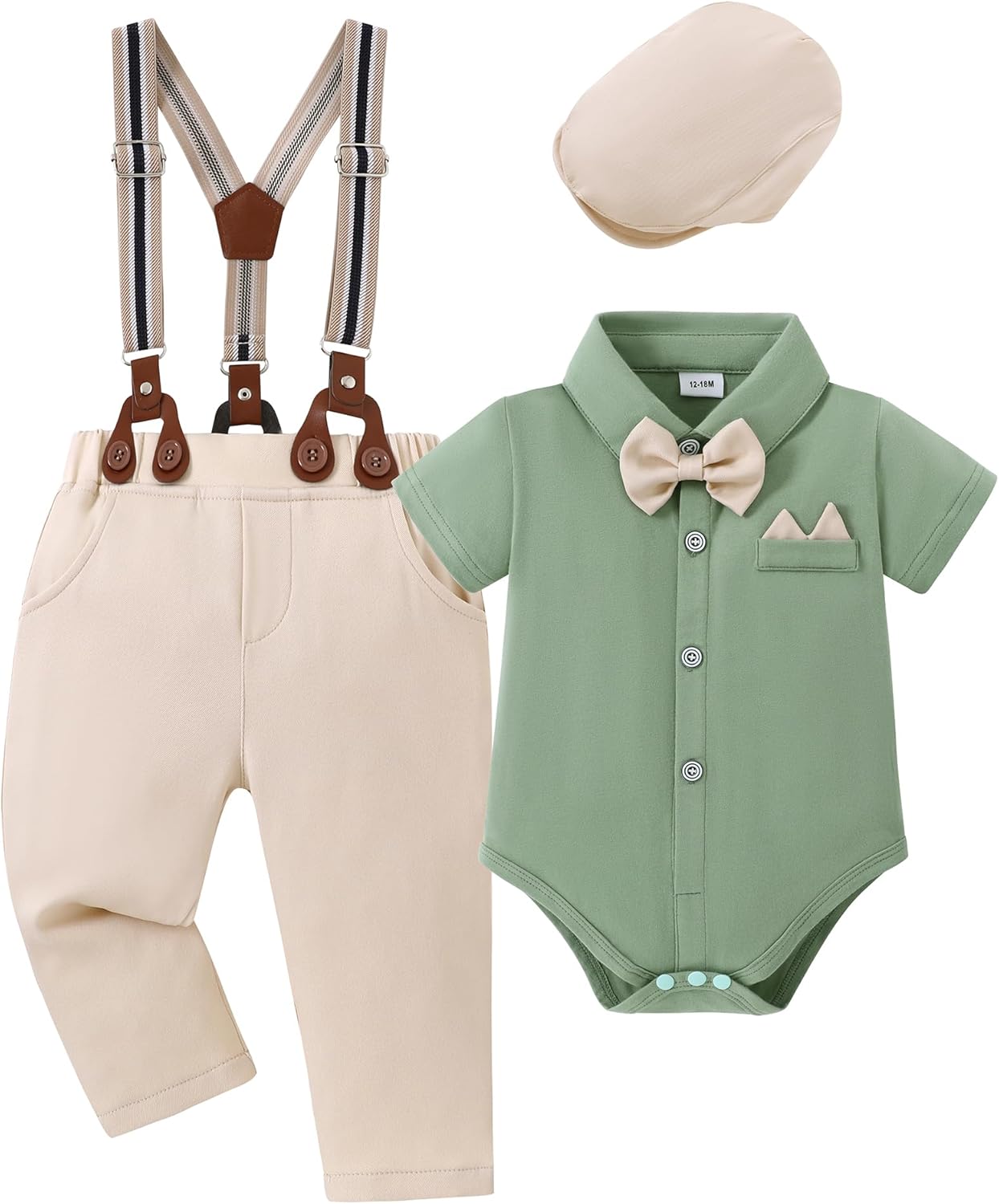 YALLET Baby Boy Clothes Suit Newborn Infant Gentleman Outfits, Formal Dress Shirt+Bowtie+Suspender Shorts Wedding Party Set