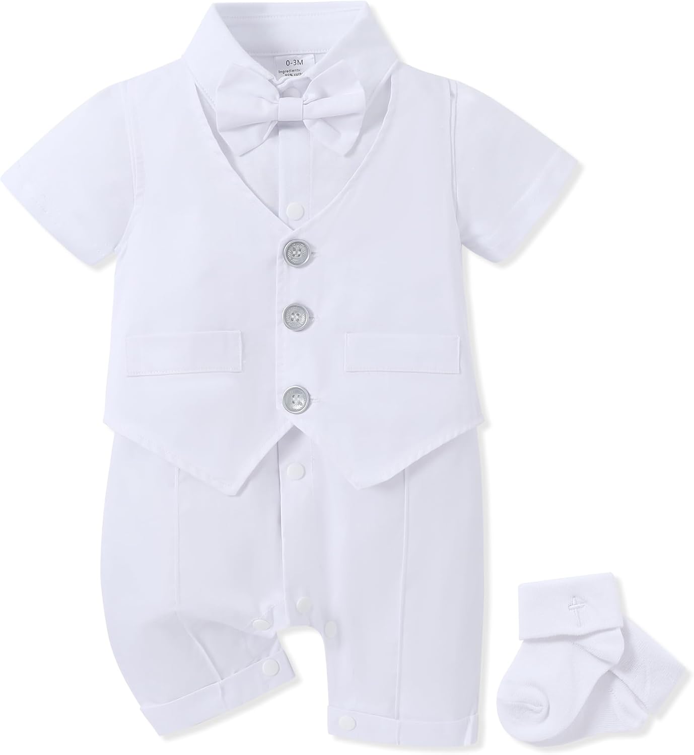 WESIDOM Baby Boy Baptism Christening Outfits Infant Gentleman Bowtie with Socks Baby Romper 4Pcs Baby Suit Sets