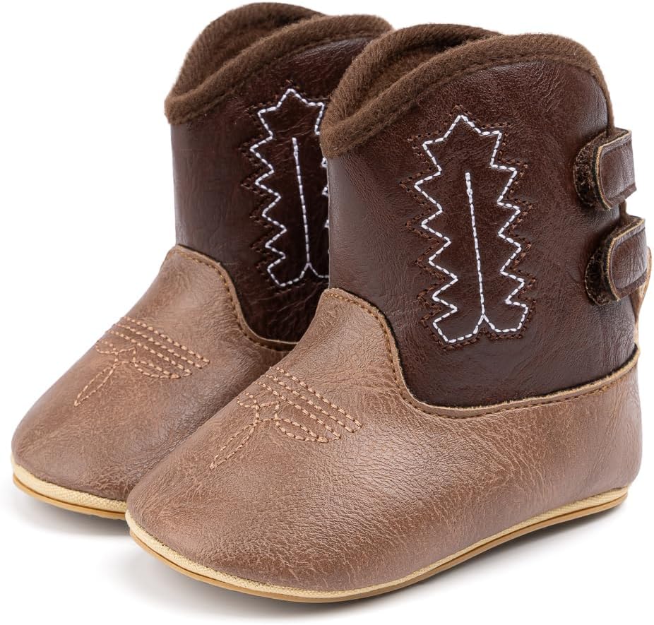 HsdsBebe Baby Boys Girls Western Cowboy Boots Infant Moccasins High Top Booties Toddler Soft Sole Non-Slip First Walker Crib Shoes