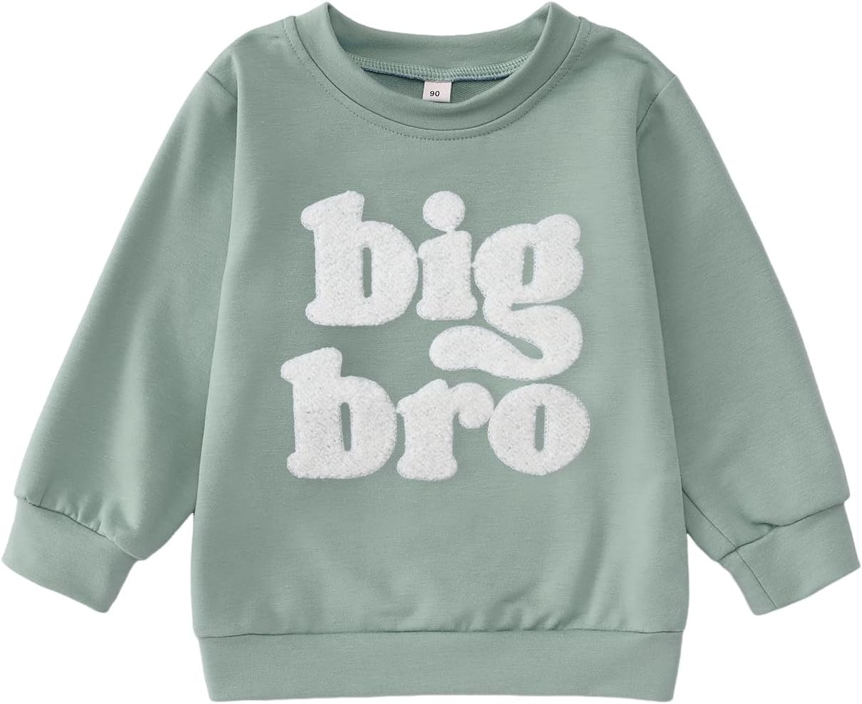 Big Brother Sweatshirt Toddler Boy Big Bro Chenille Patch Letter Print Pullover Crewneck Long Sleeve Shirt Fall Tops