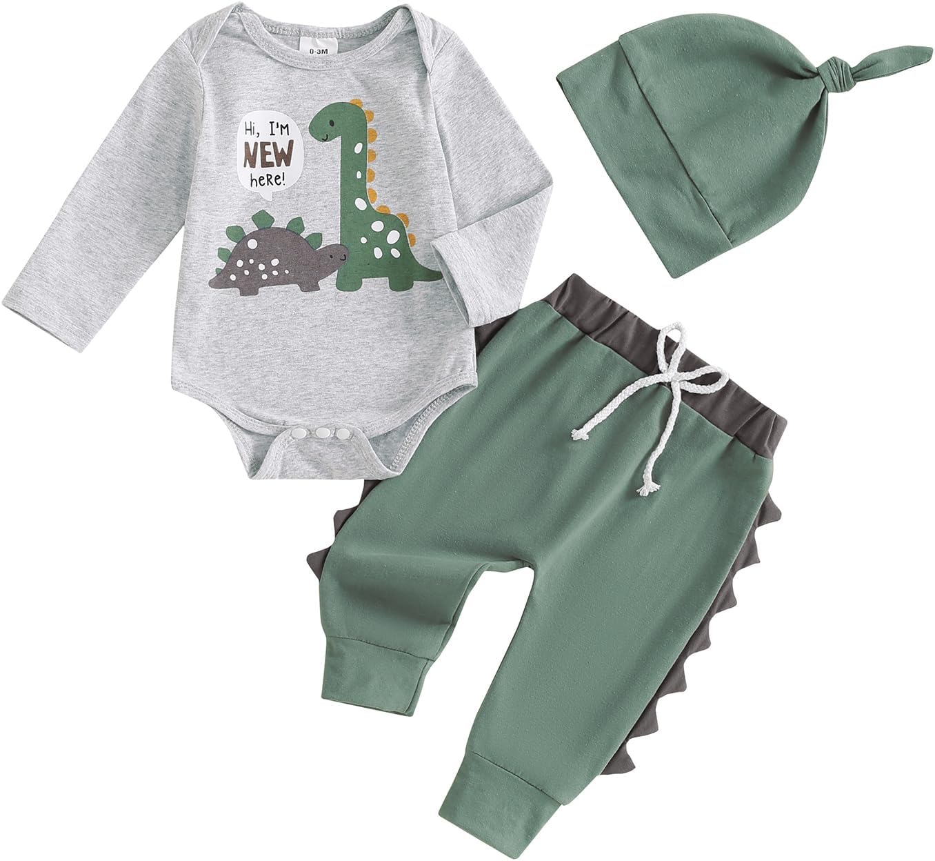 Newborn Infant Baby Boy Outfit Little Brother Romper Infant Letter Print Dinosaur Clothes Drawstring Pants Hat