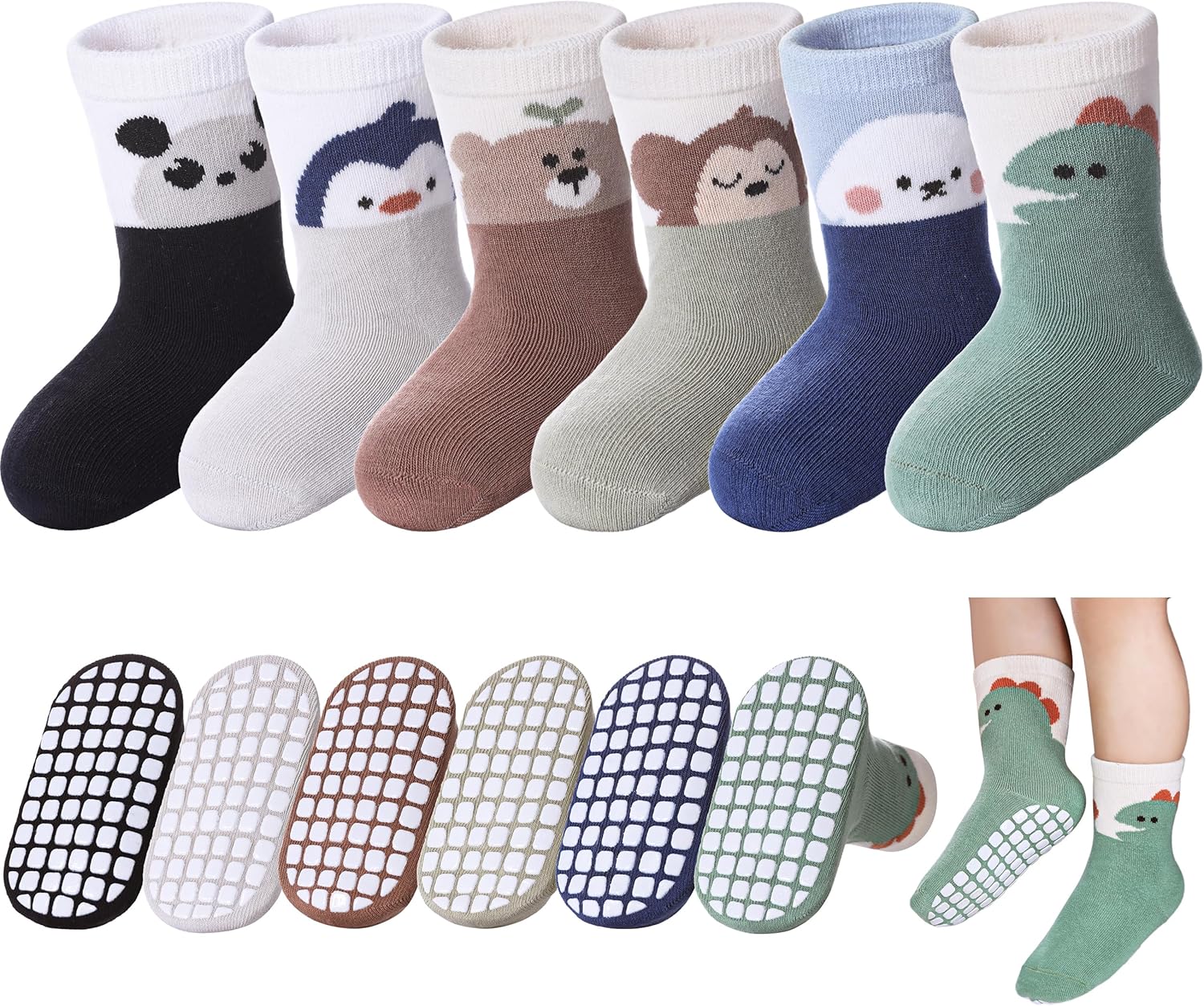 Baby Toddlers Non Slip Socks with Grippers Baby Toddler Boys Girls Grips Socks Kids Cotton Crew Gift Socks 6 Pairs