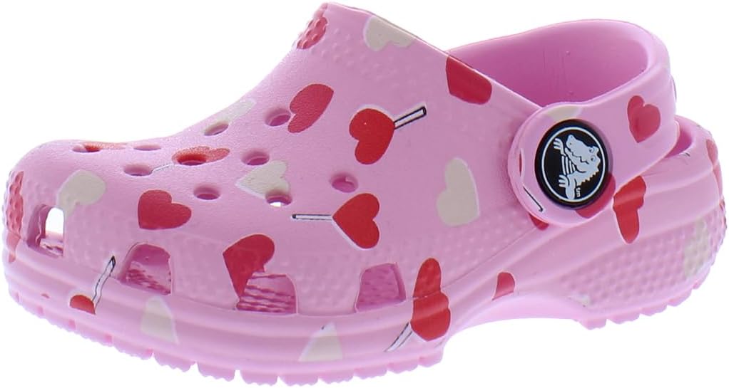 Crocs Classic Valentines Day Clog Infant/Toddler Shoes Size 8, Color: Pink Heart Multicolor