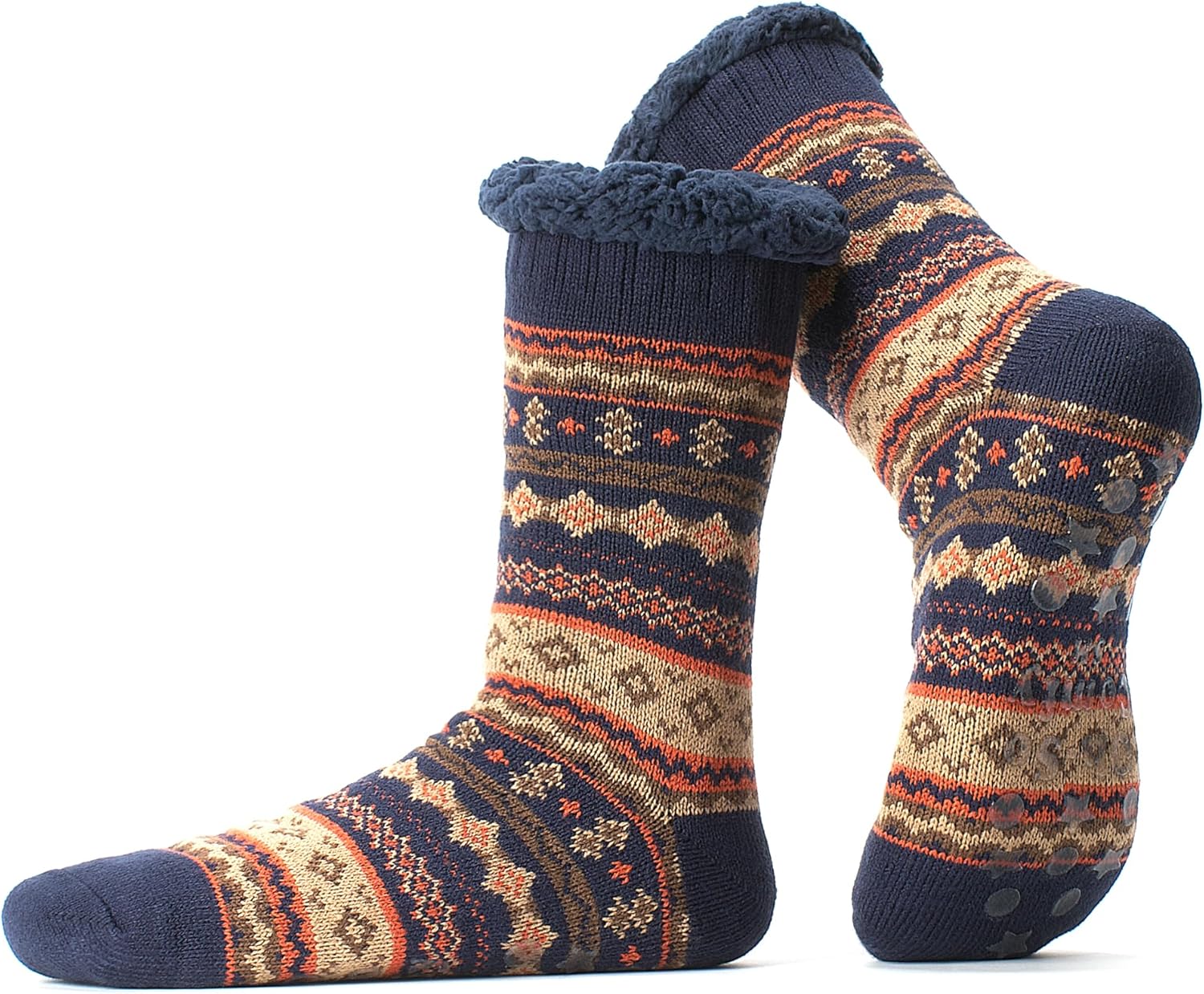 Men's Slipper Socks with Non-Slip Grippers, Thermal Fuzzy Warm Sherpa Lining, Cozy Gifts