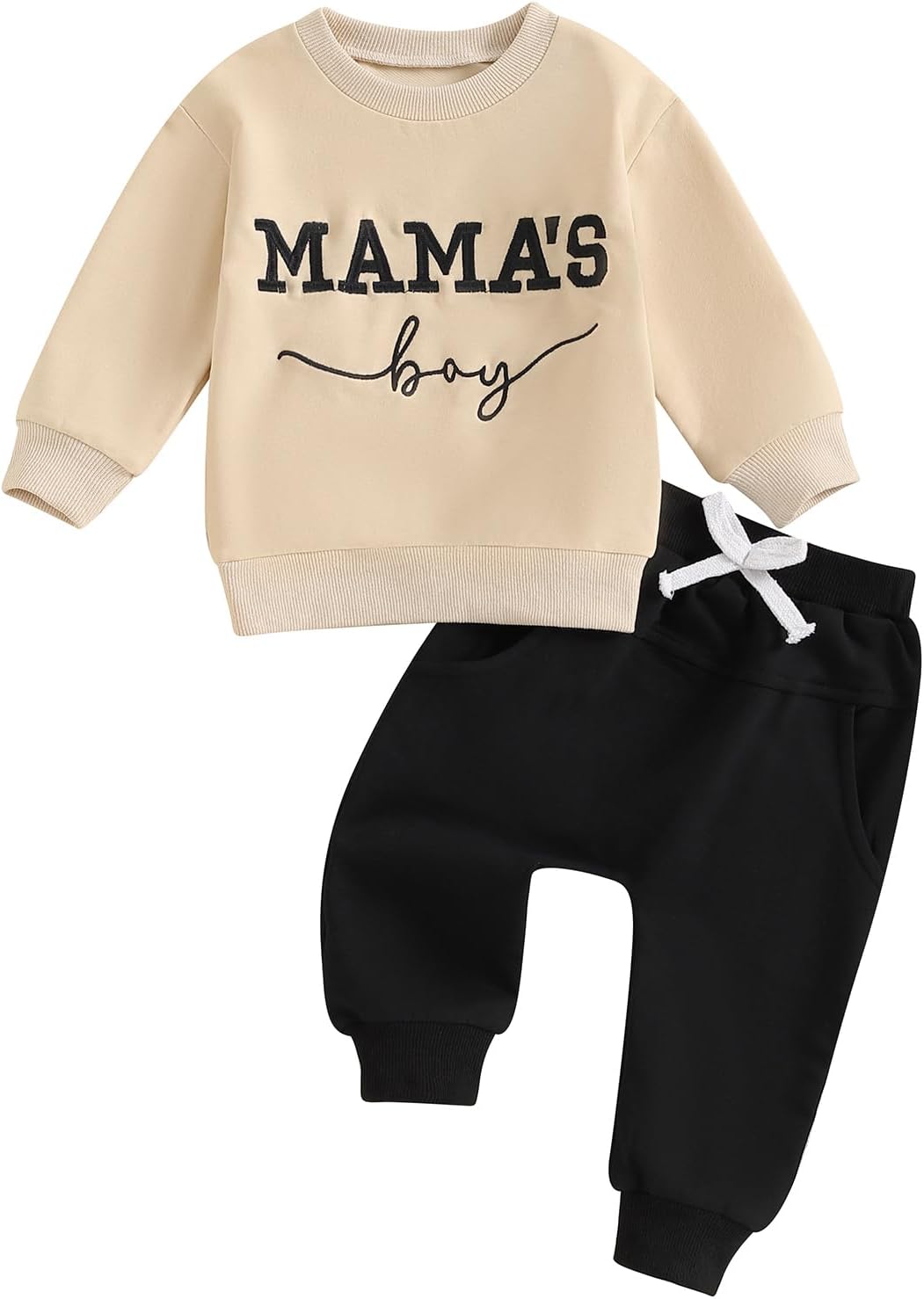 Toddler Baby Boy Fall outfit Mama's Boy Letter Embroidery Sweatshirt Top Elastic Pants Set Cute 2pcs Winter Clothes