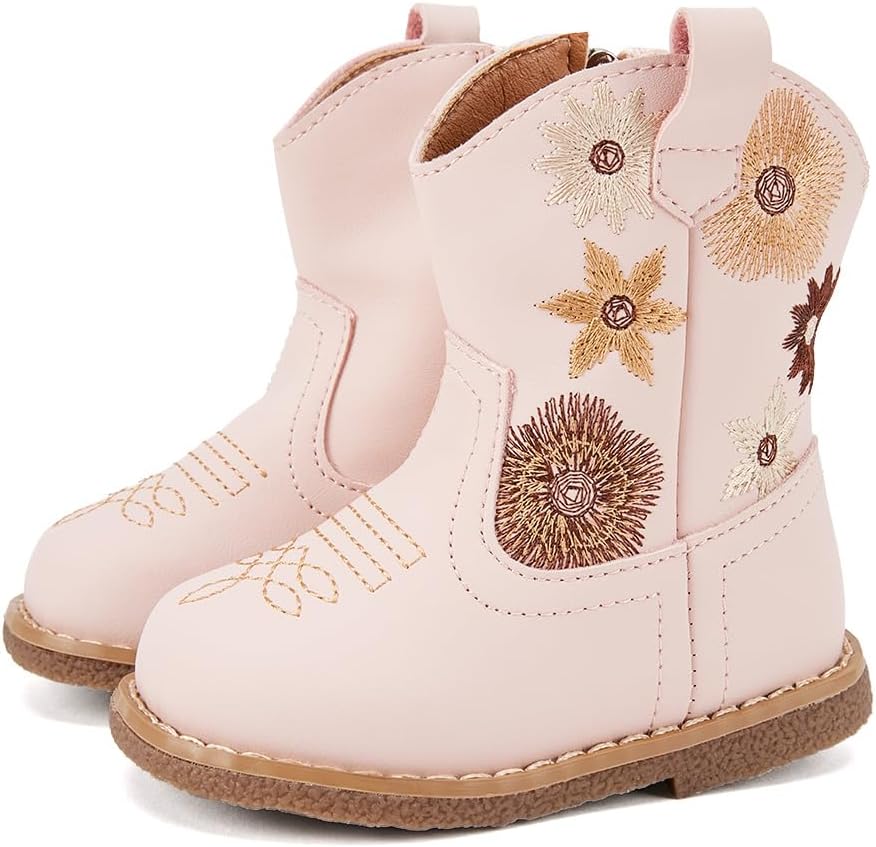 BMCiTYBM Baby Cowboy Cowgirl Boots Infant Western Shoes Boys Girls Round Toe Boots All Seasons 6-24 Months