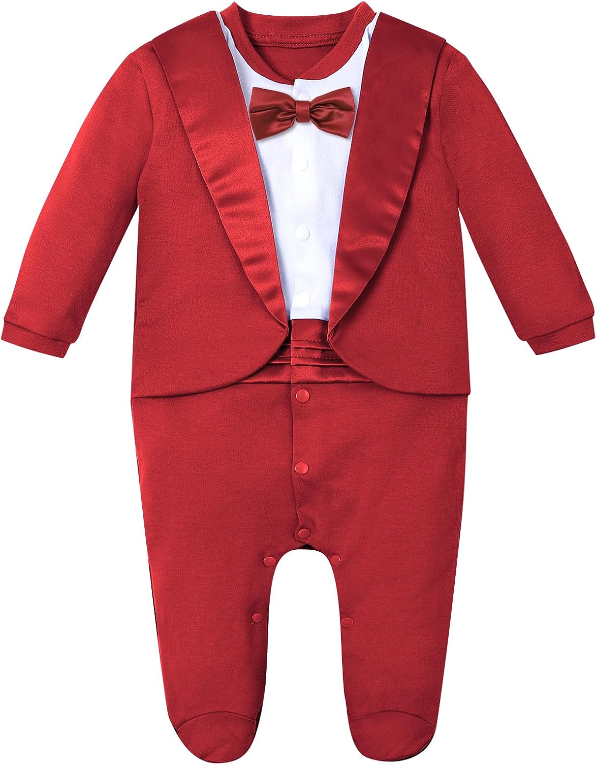 A&J DESIGN Baby Boy Tuxedo Gentleman Footie One-piece Romper with Bow Tie Newborn-9 Months