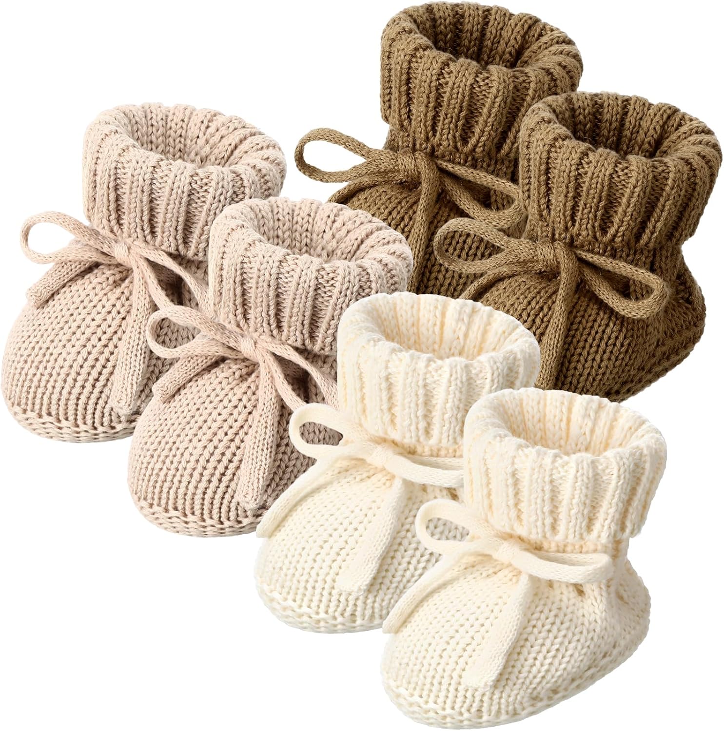 3 Pairs Knitted Baby Booties 0-6 Months Newborn Baby Shoes First Walkers Cozy Shoes for Infant Boy Girl