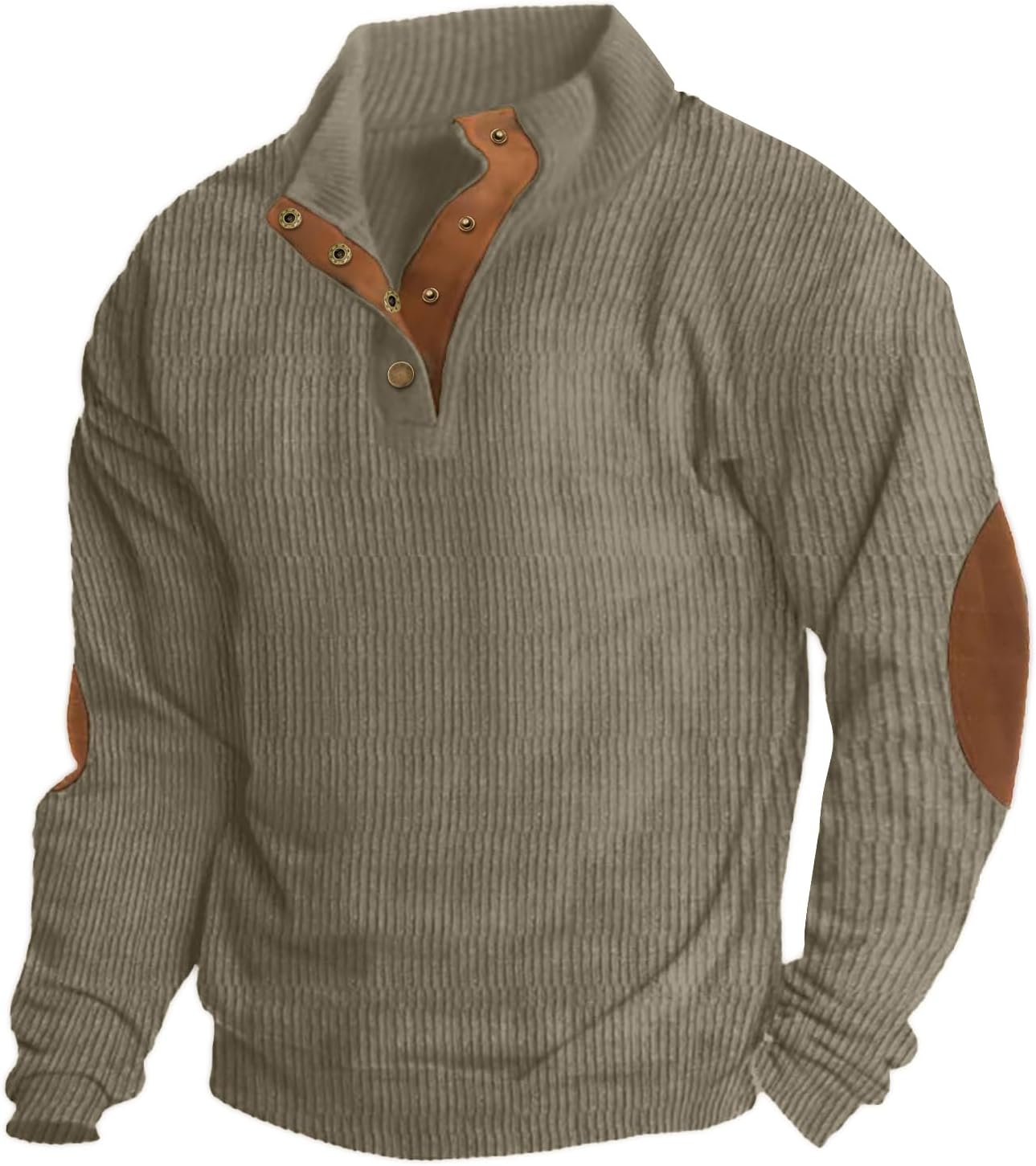 Mens Casual Corduroy Sweatshirt Long Sleeve Stand Collar 1/4 Button Up Pullover Fall Polo Sweaters