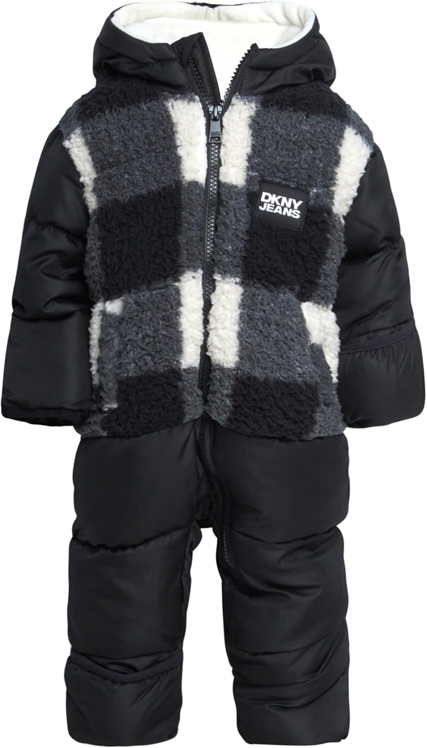 DKNY Baby Boys' Snowsuit - Cozy Soft Boys One Piece Jumpsuit with Polar Fleece Lining- Cute Winter Baby Boys Clothes (12-24M)