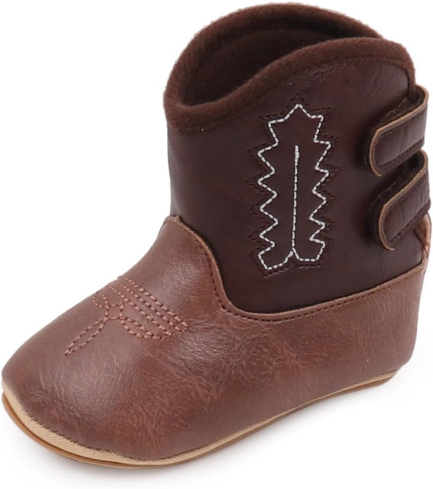 Kuner Baby Girls Boys Western Boots Cowboy Bootie Soft Sole Non-Slip Crib Shoes for Infant Toddler