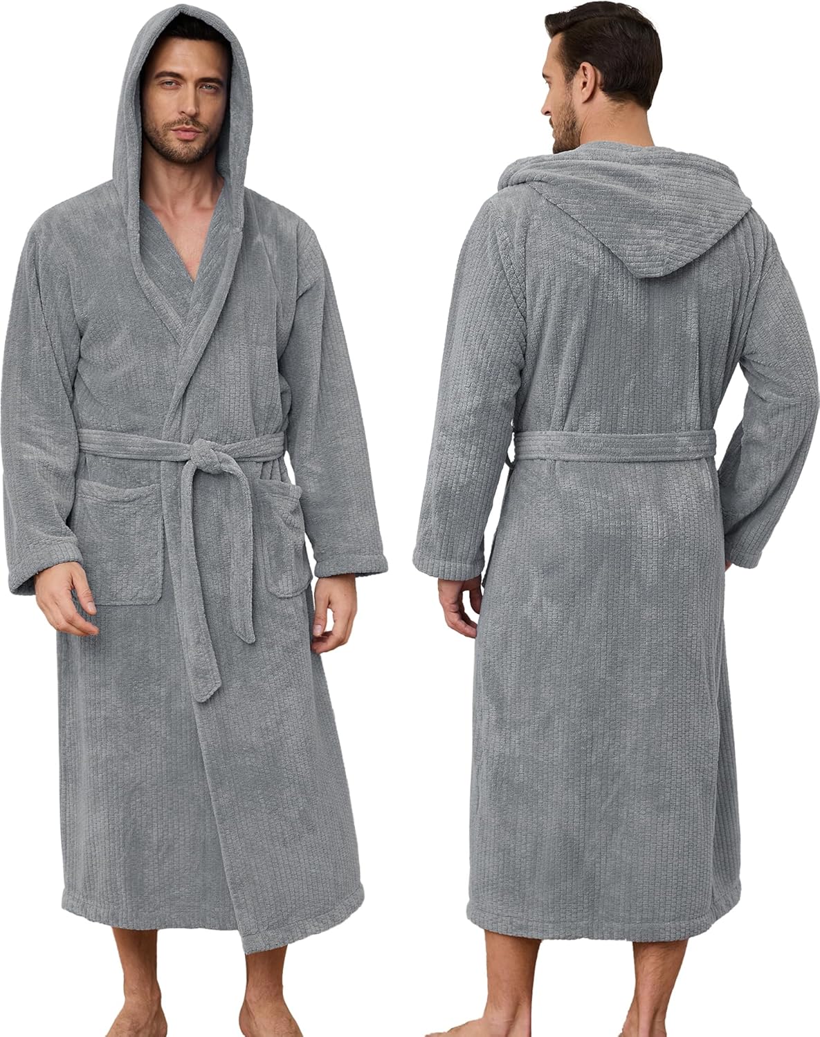 Men's Bathrobes with Hood, Soft Long Towel Robe for Men - Super Absorbent Quick Dry yet Warm