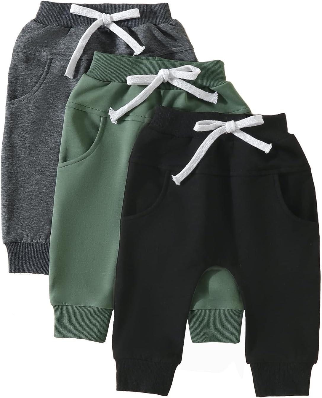 Toddler Baby Boys Girls Sweatpants 3 Pack Solid Color Elastic Waist Trousers Bottoms Casual Pants Multipacks Long Pants