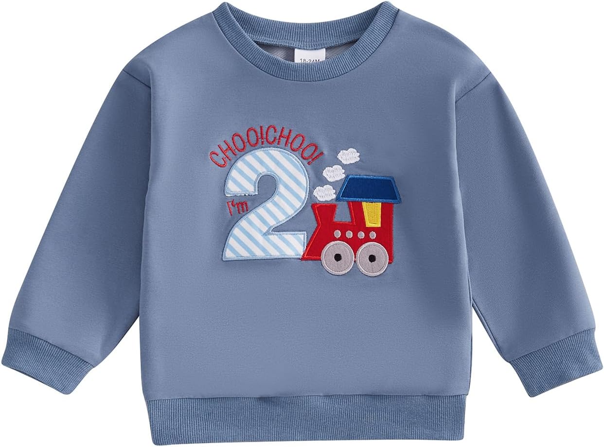 Toddler Baby Boy 2nd Birthday Outfit Choo Choo I'm Two Train Sweatshirt Two Cool Long Sleeve T-Shirt Top Fall Clothes