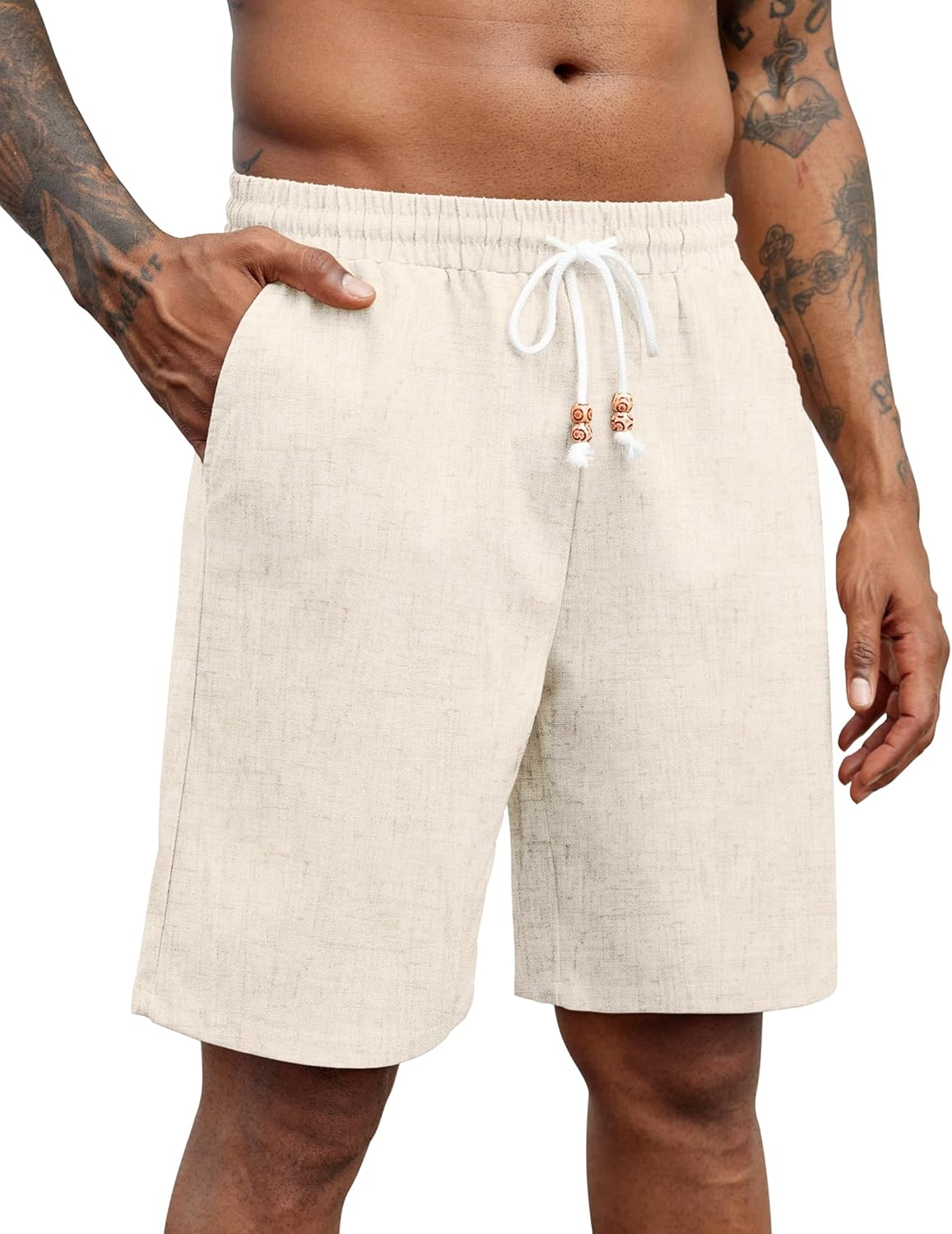 COOFANDY Mens Linen Shorts Casual Drawstring Elastic Waist Summer Beach Shorts Lightweight Vacation Shorts