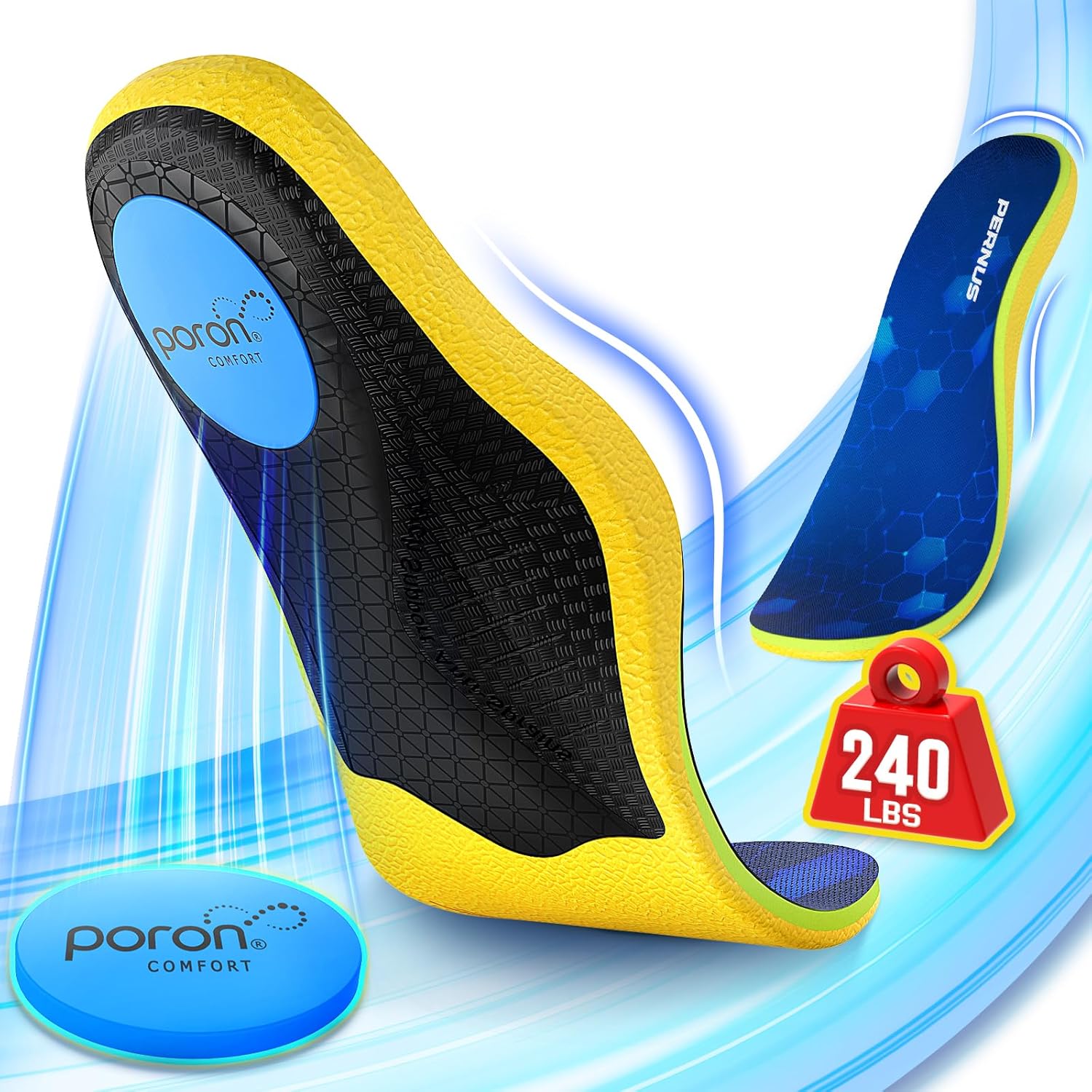 240+lbs Plantar Fasciitis Relief Insoles Men, Comfort PORON Shoe Inserts for Women, Heavy Duty High Arch Support Inserts for Pain Relief Absorb Shock, Work Boot Orthotic Insoles Flat Feet & Pronation