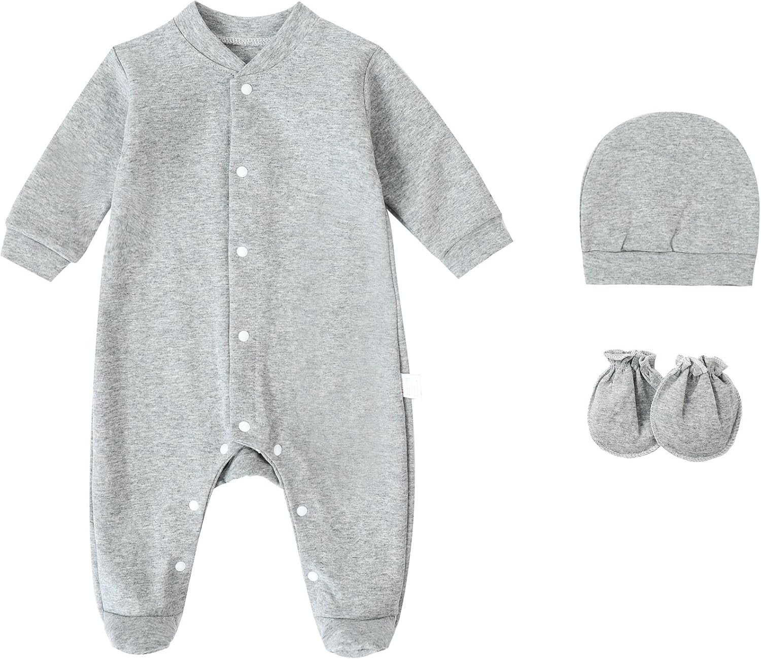 Baby Rompers 0~3 to 3-6 Months 100% Cotton Footies 3PCS Jumpsuit with Solid Hats Mittens Gloves