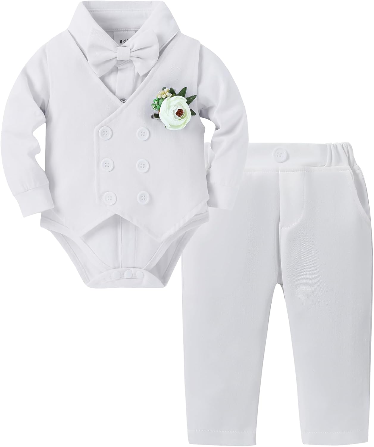 DISAUR Baby Boy Clothes Suits 5PC Infant Gentleman Outfit Dress Shirt+Bowtie+Vest+Corsage+Pants Wedding Baby Suit