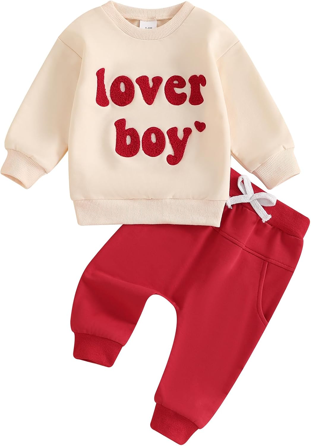 Toddler Baby Boy Valentine's Day Outfit Lover Boy Embroidery Letter Sweatshirt Pullover Tops Jogger Pants Clothes