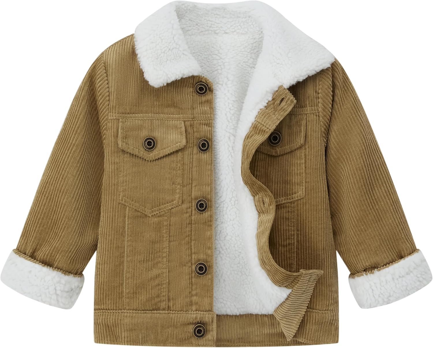 Toddler Baby Boys' Corduroy Jacket Sherpa Lined Lapel Baby jacket Warm and Thick Infant Coat Long