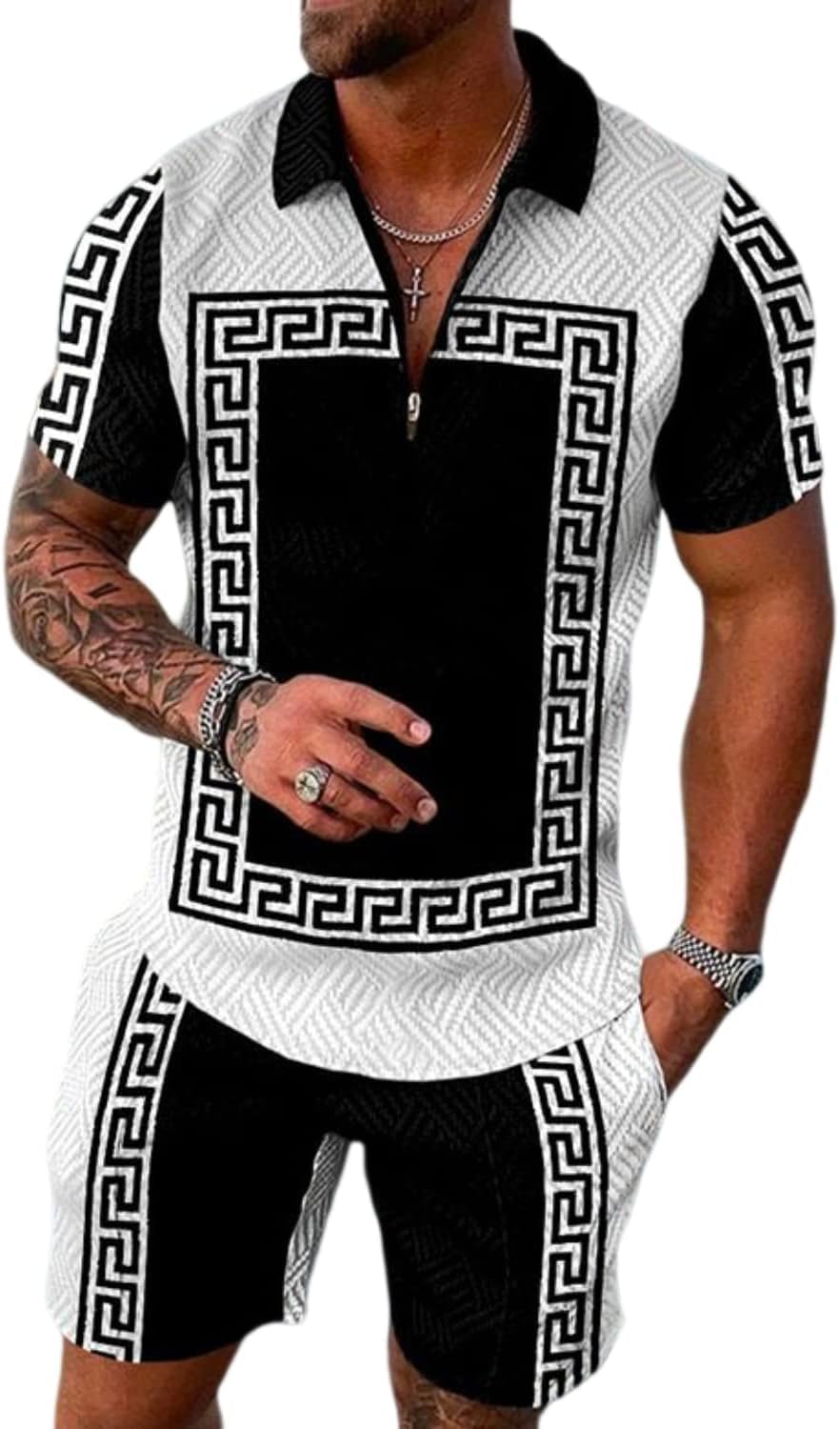 Men's Short Sets Outfits 2 Piece Summer Tracksuit Short Sleeve Zip Polo Shirt and Shorts Set Casual Beach Outfits