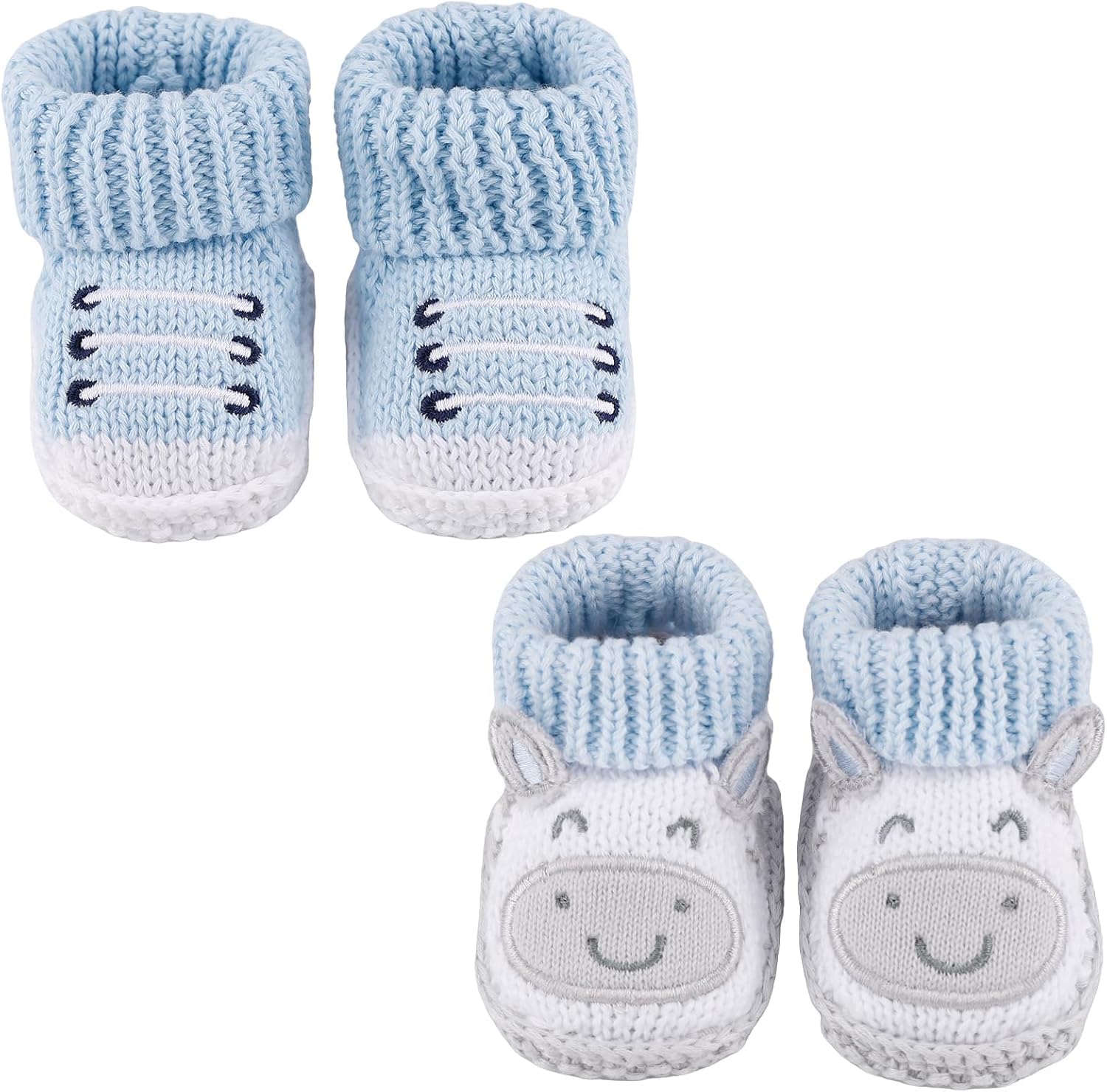 Newborn Knit Booties Soft Baby Sock Boots for Infant Boys Girls First Walkers 2 Pairs, 0-3 Months