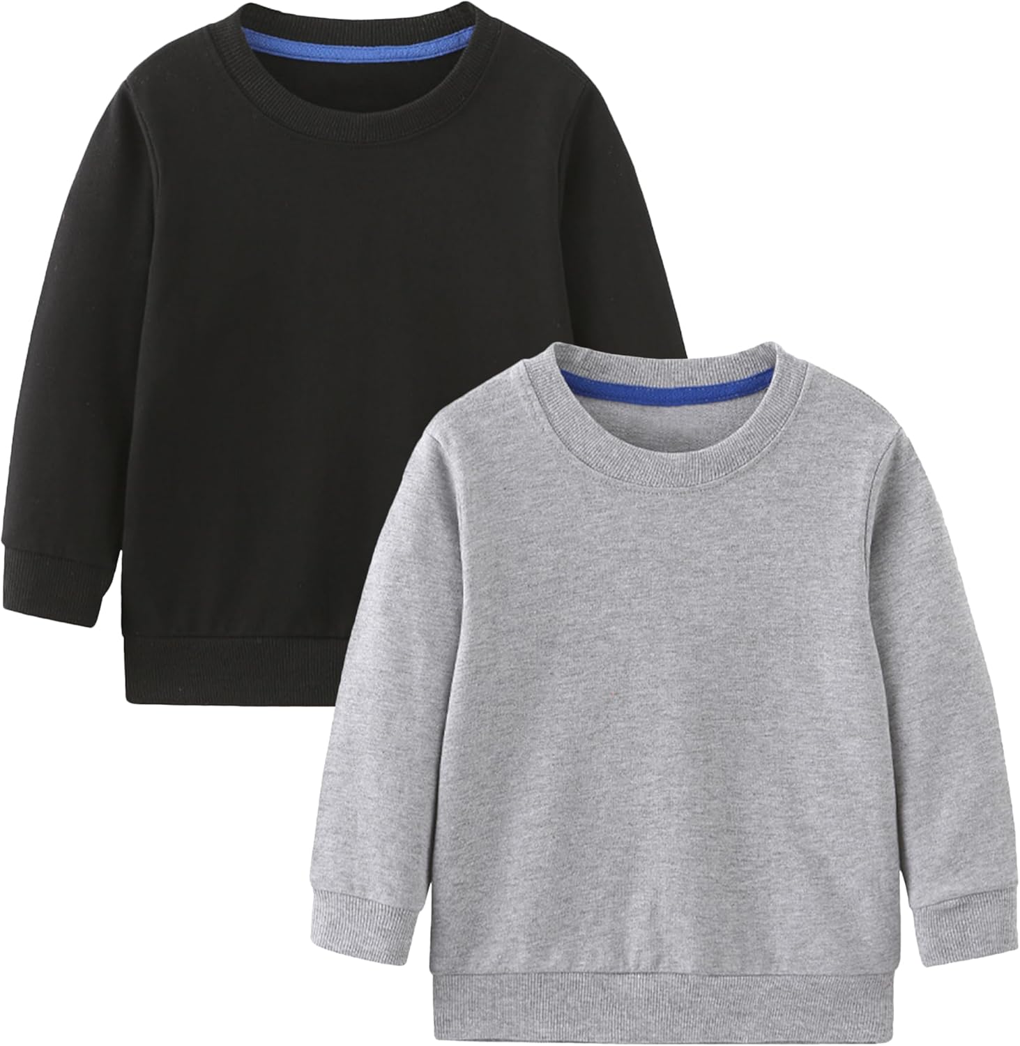 GFQLONG Toddler Boys 2 Pack Cotton Crewneck Sweatshirt, Baby Solid Long Sleeve Pullover Tops