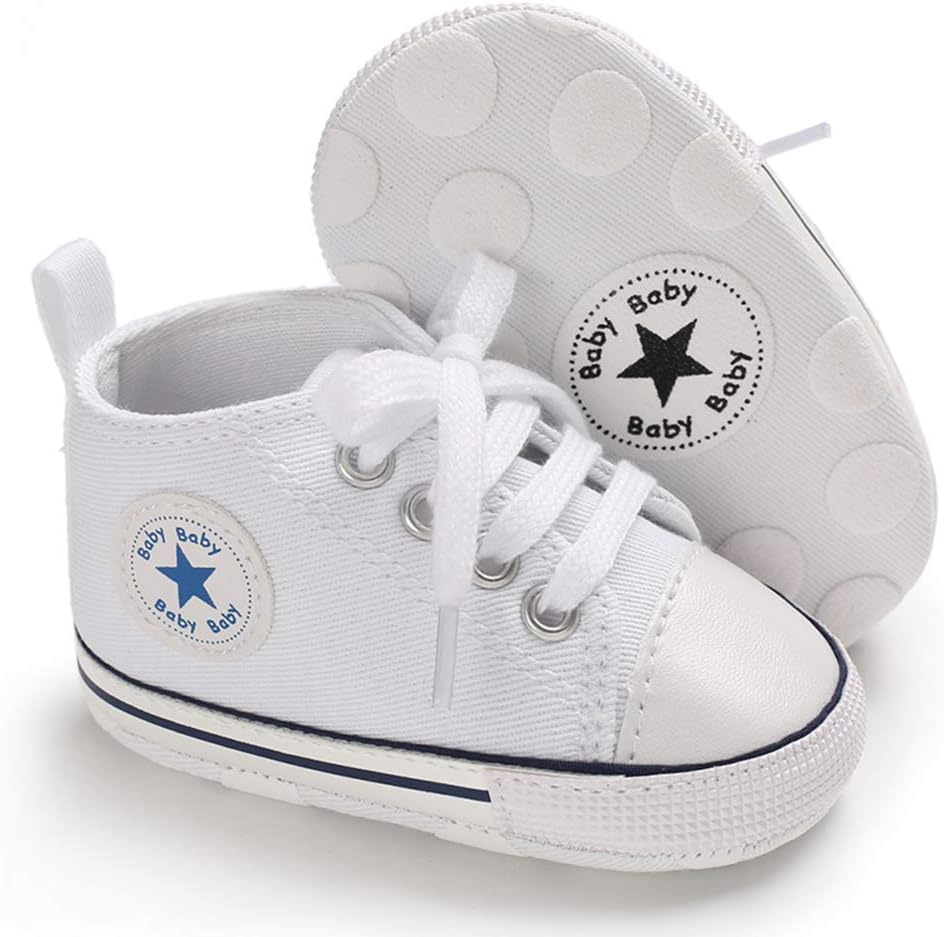 Unisex Baby Soft Sole Sneakers, Canvas Denim High Top, Newborn Infant First Walkers