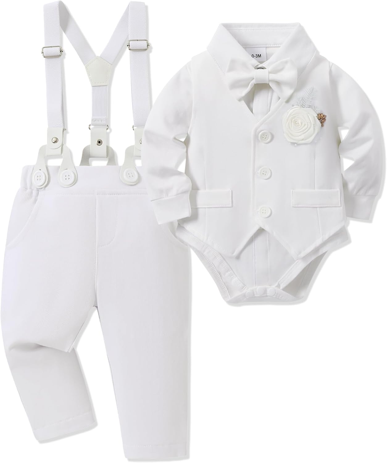 Baby Boy Clothes Suit Infant Gentleman Wedding Outfit Dress Shirt+Bowtie+Vest+Corsage+Suspender+Pants 6Pcs Set 0-24M