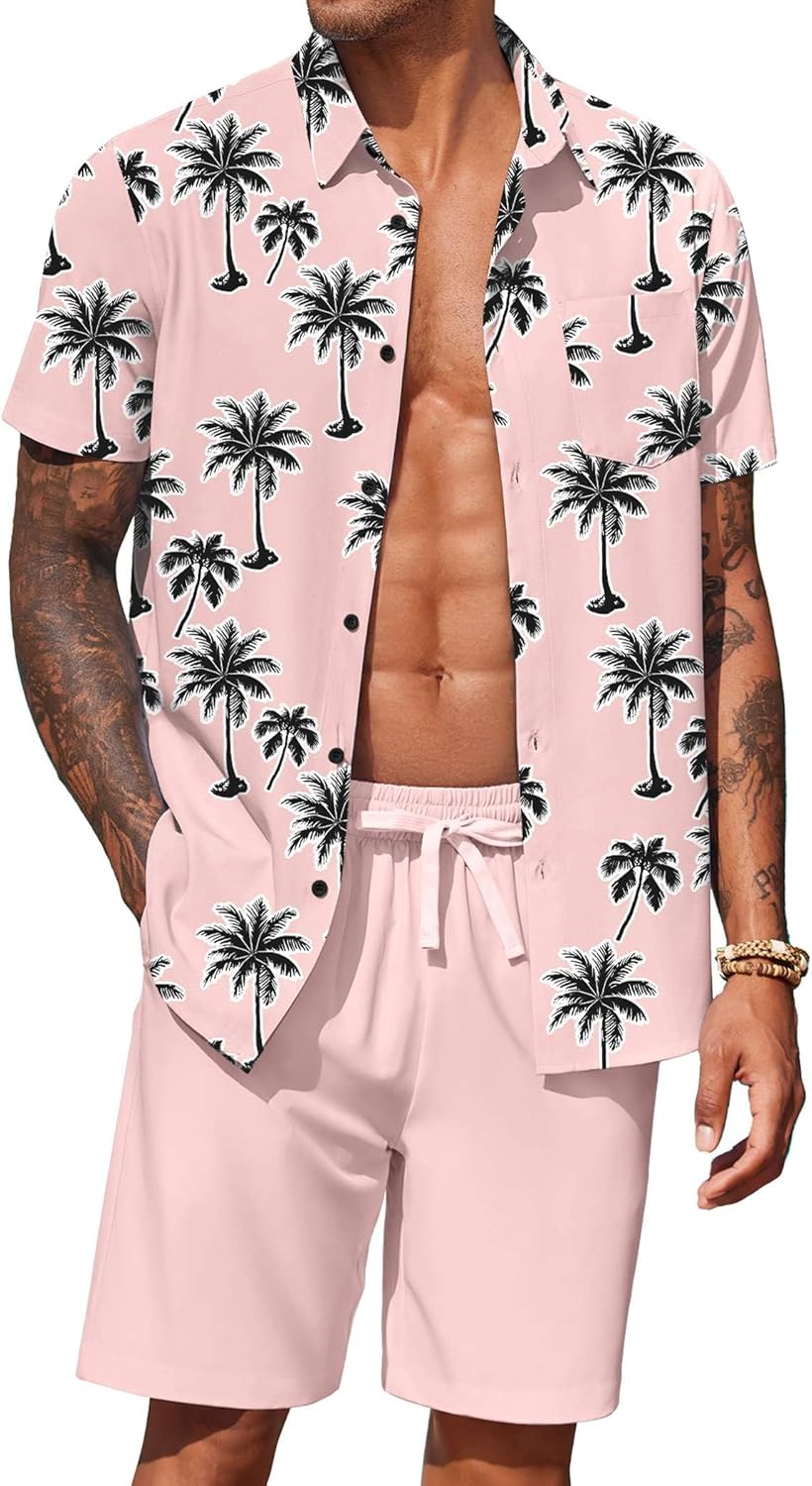 COOFANDY Men's Hawaiian 2 Piece Outfits Summer Beach Matching Set Short Sleeve Floral Shirts and Shorts