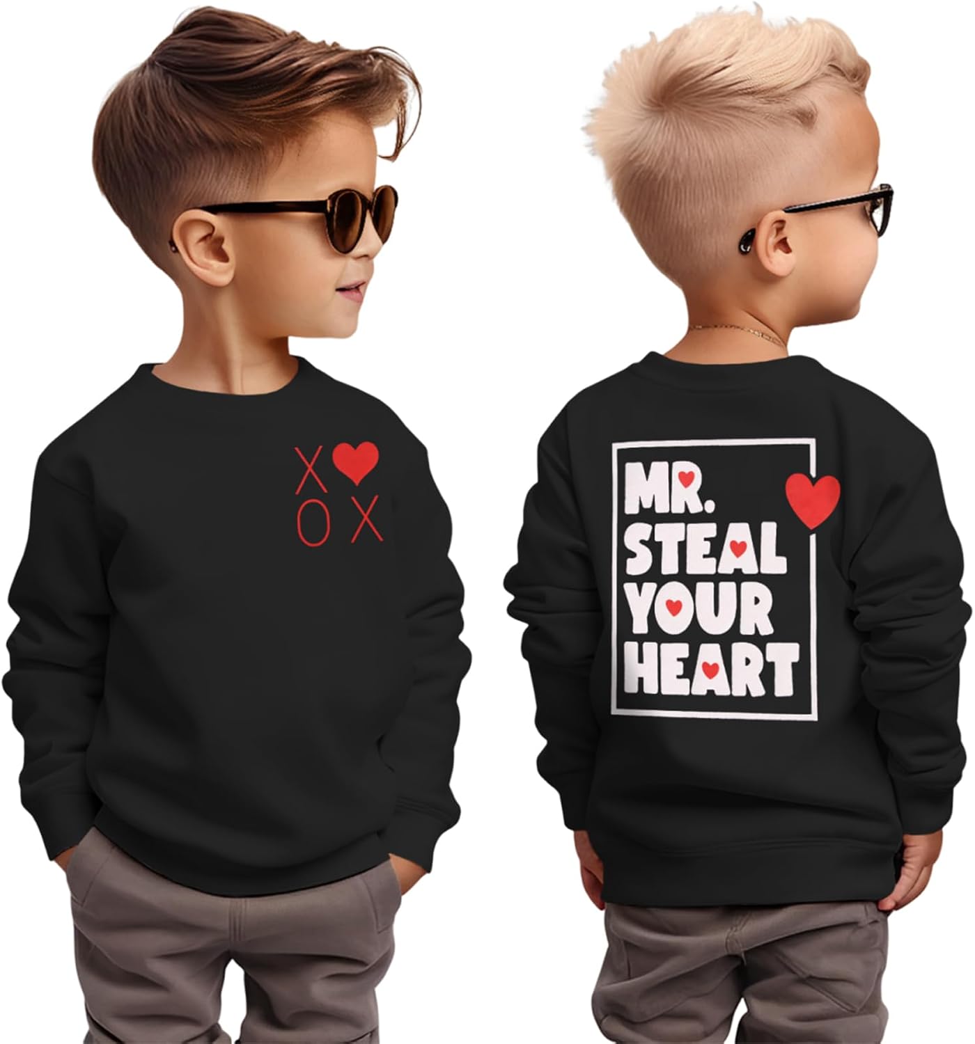 Toddler Baby Boy Valentines Day Sweatshirt Mr Steal Your Heart Long Sleeve Shirt XOXO Crewneck Pullover Top Outfit