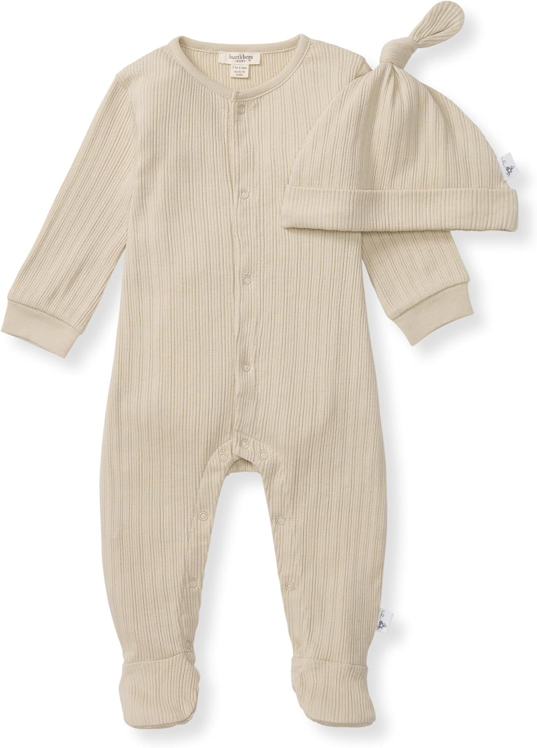 Burt's Bee Baby Infant Boys' 100% Organic Cotton Long Sleeve Jumpsuit with Hat